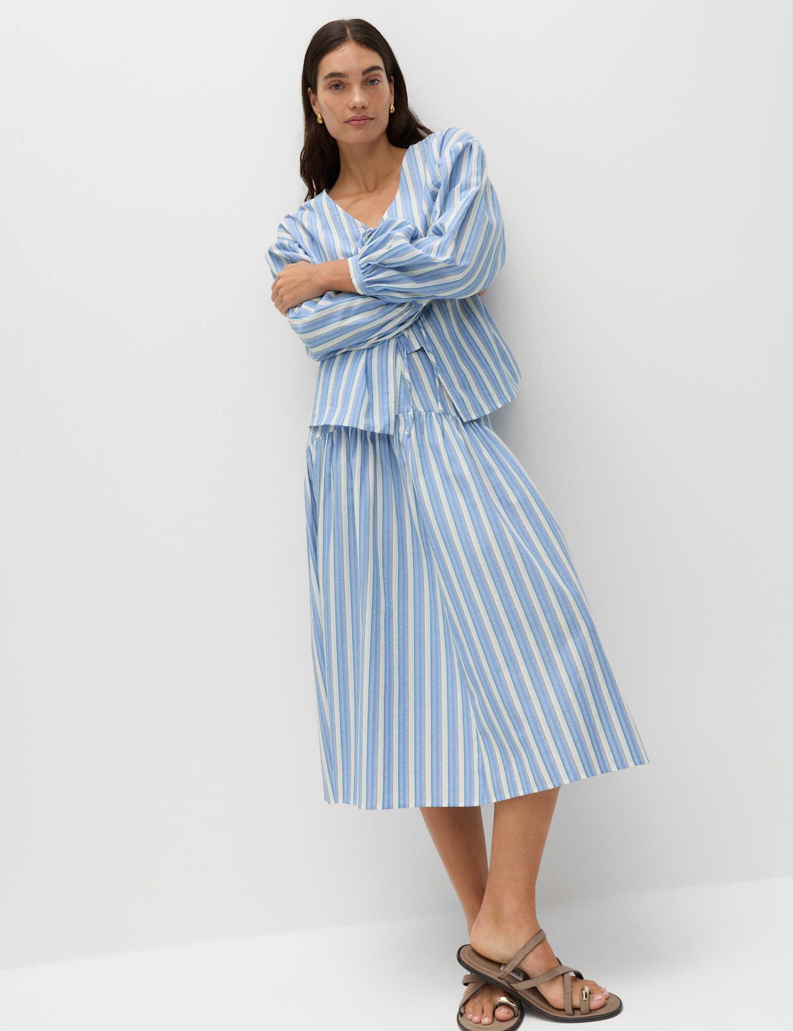Pure Cotton Striped Midi Drop Waist Skirt - image 4