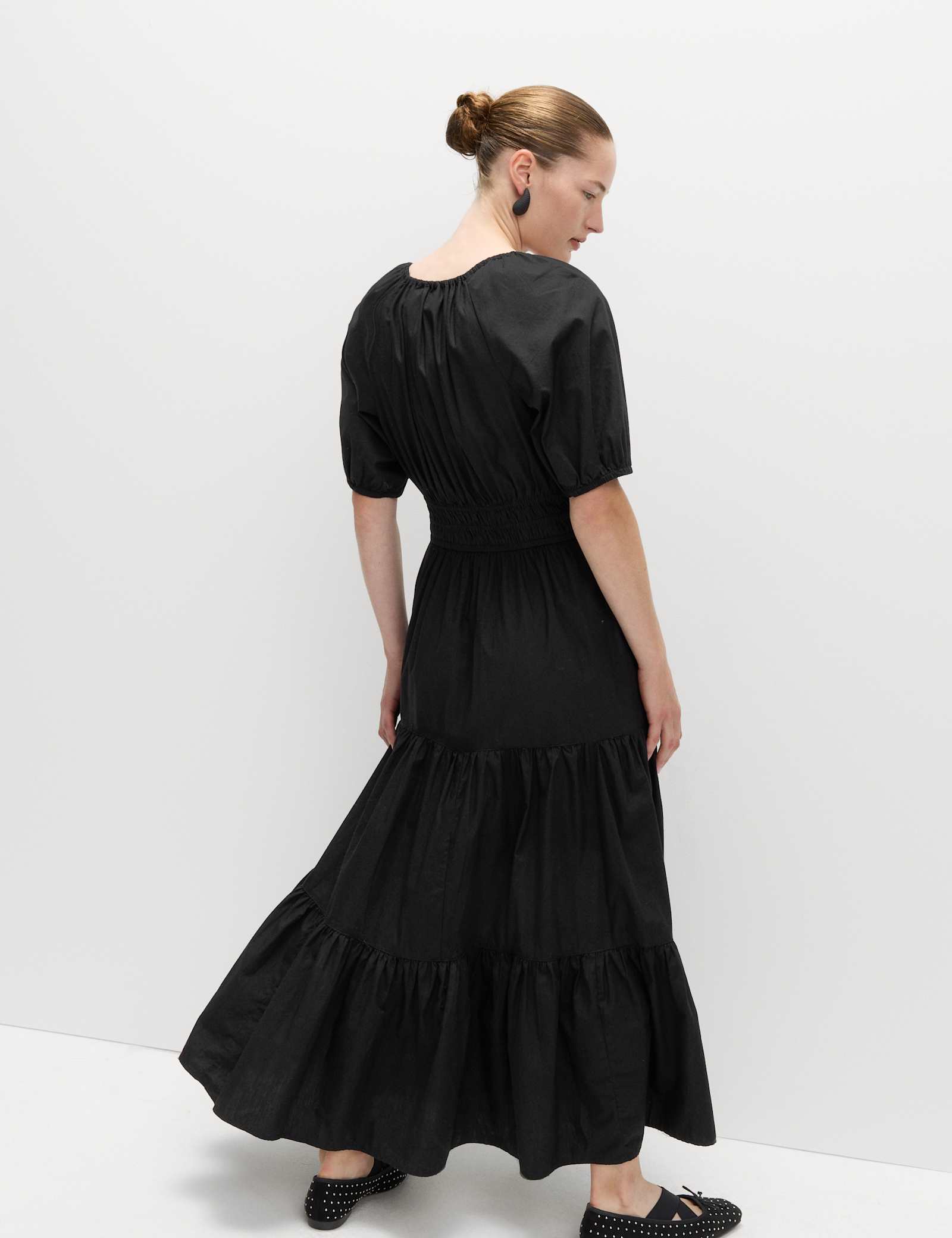 Pure Cotton Tie Neck Midaxi Waisted Dress - image 4