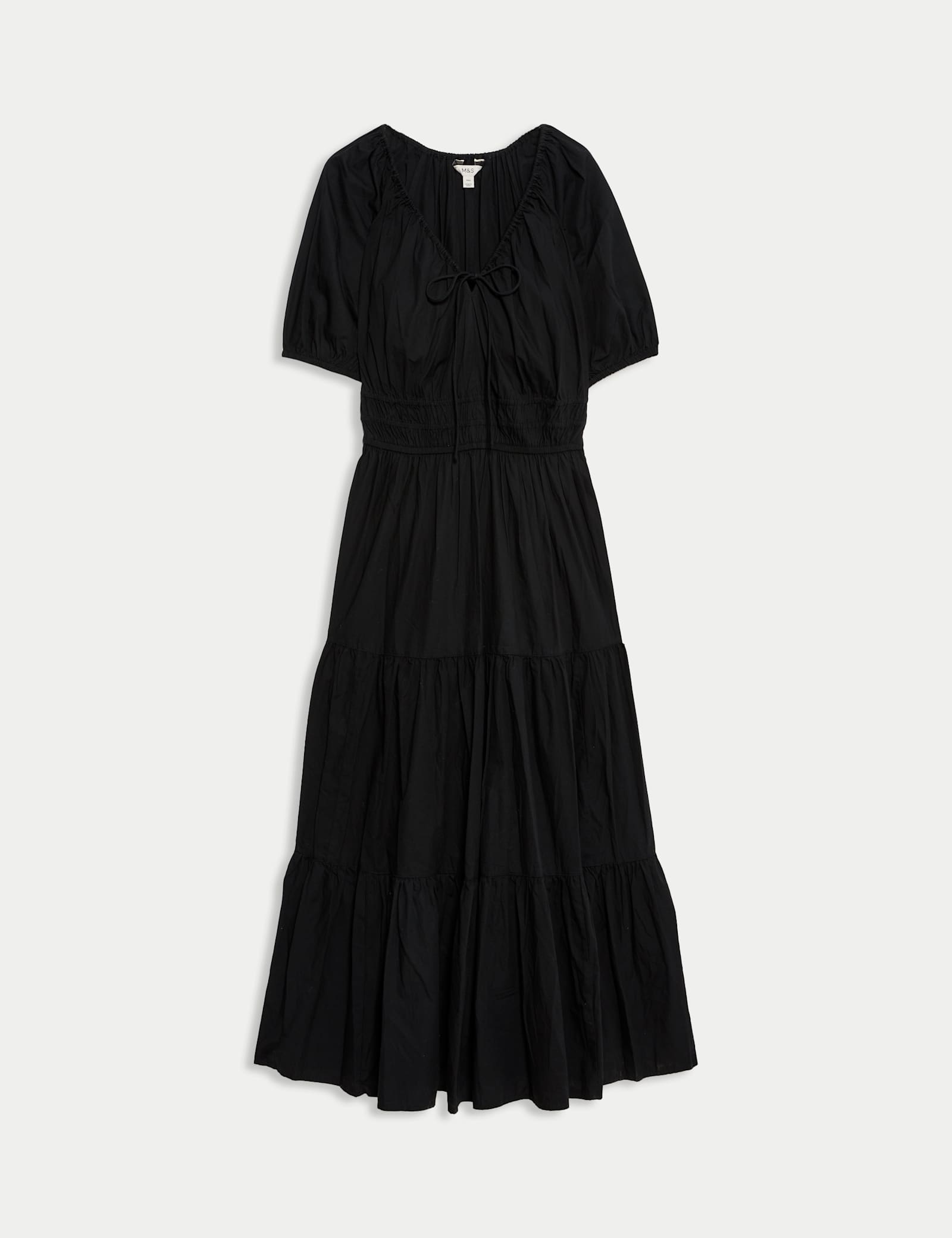 Pure Cotton Tie Neck Midaxi Waisted Dress - image 1