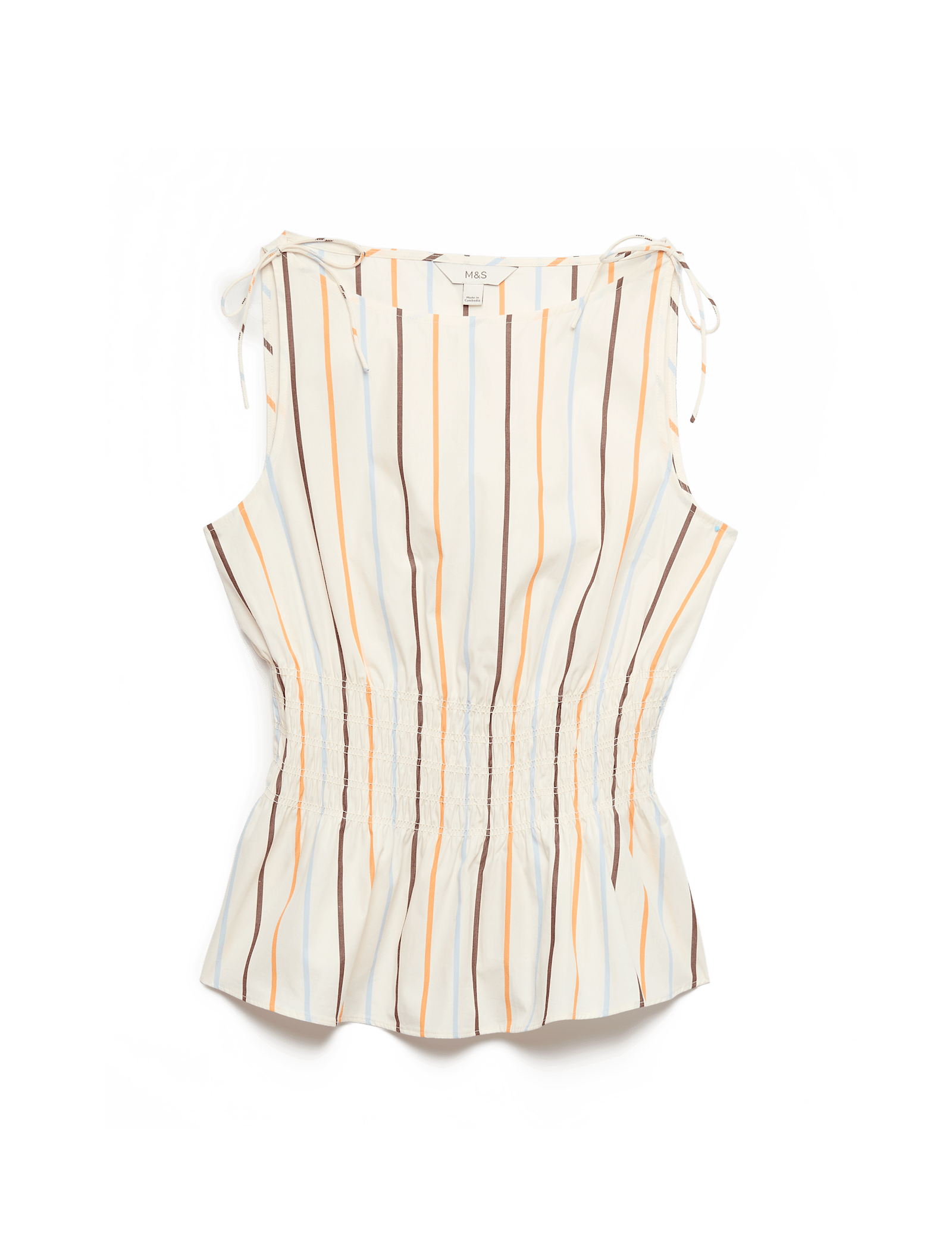 Pure Cotton Striped Shirred Waisted Top - image 3