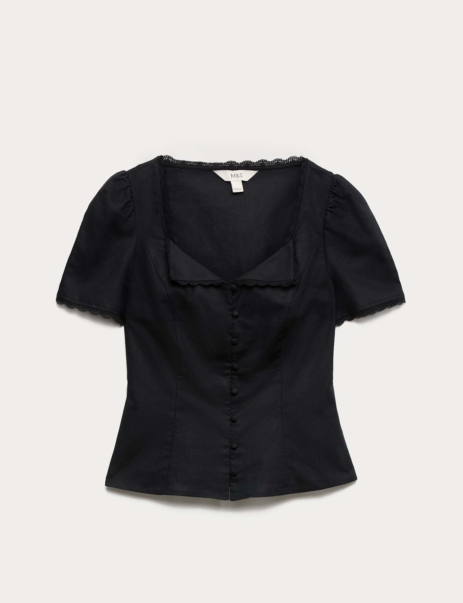 Cotton Blend Lace Detail Waisted Top - image 1