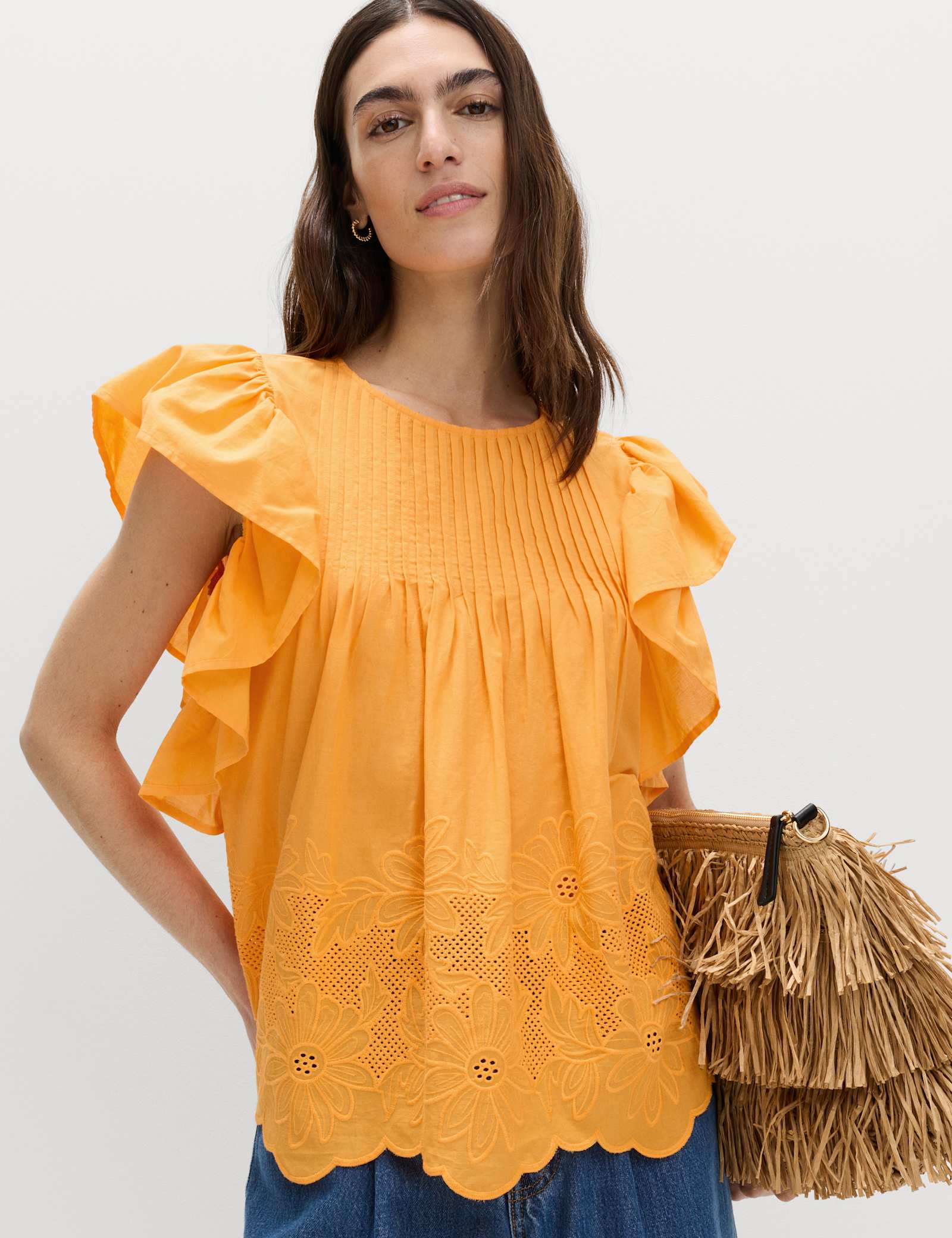 Pure Cotton Pintuck Embroidered Top - image 4