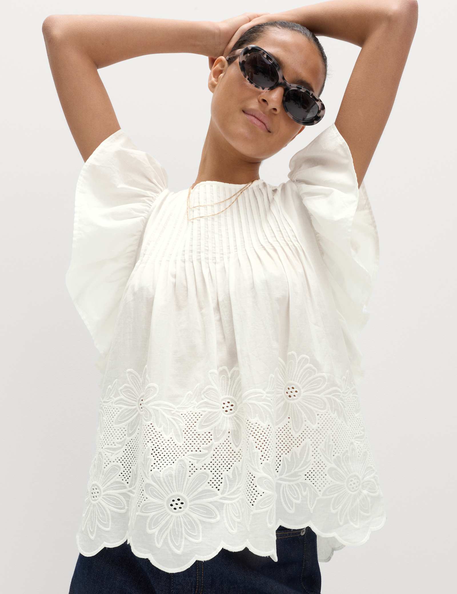 Pure Cotton Pintuck Embroidered Top - image 3