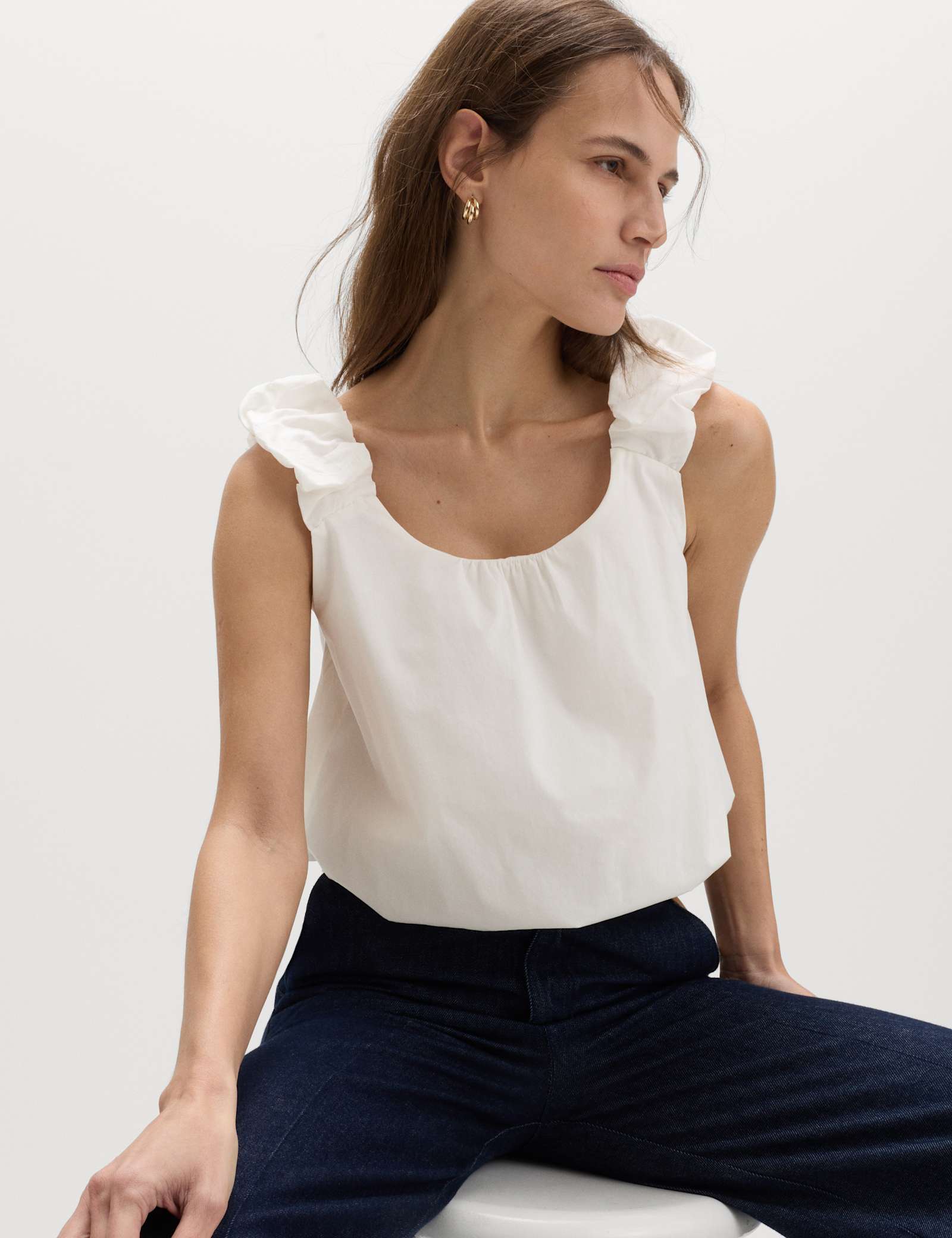 Pure Cotton Bubble Hem Puff Strap Top - image 2