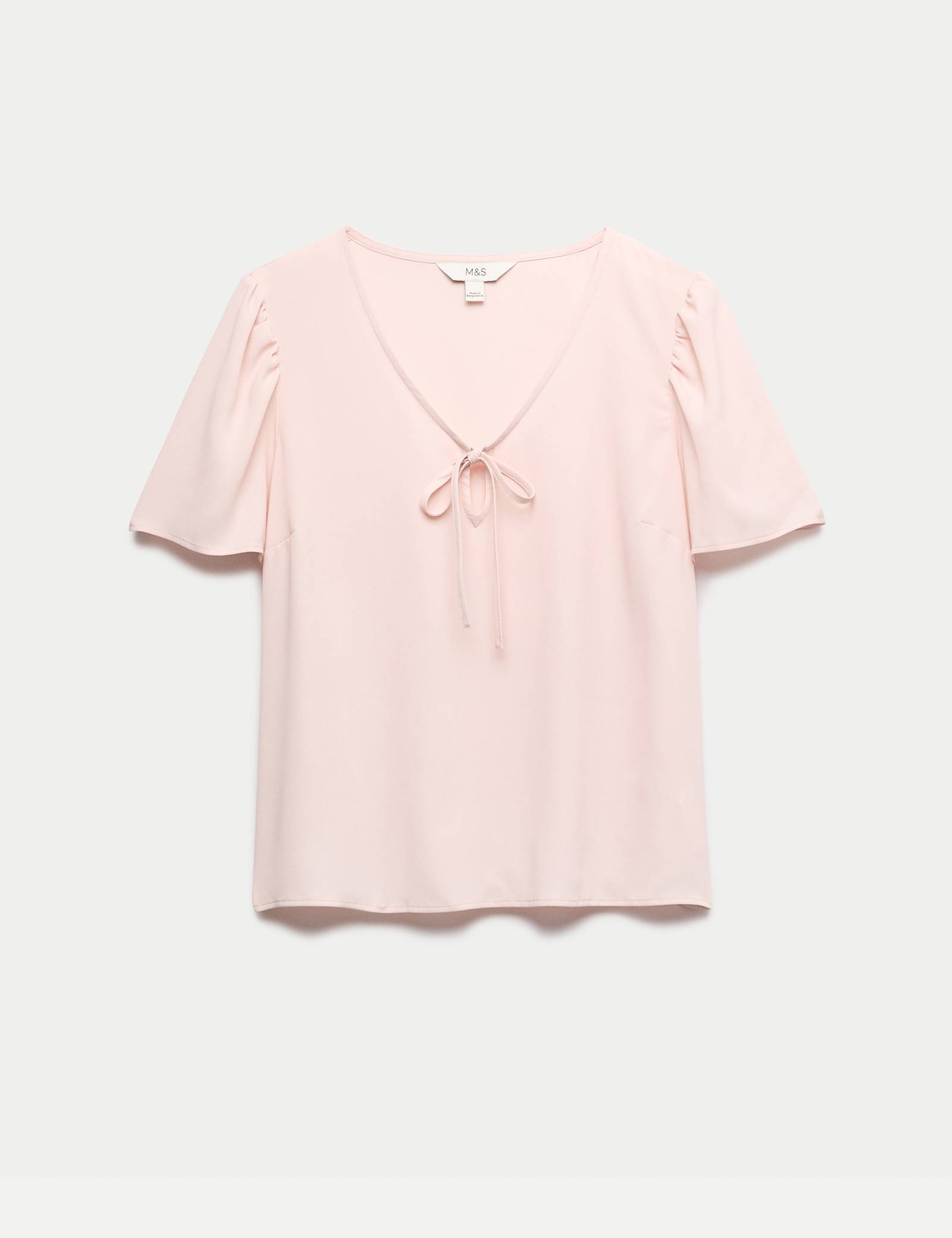 V-Neck Tie Detail Fitted Angel Sleeve Top - image 1