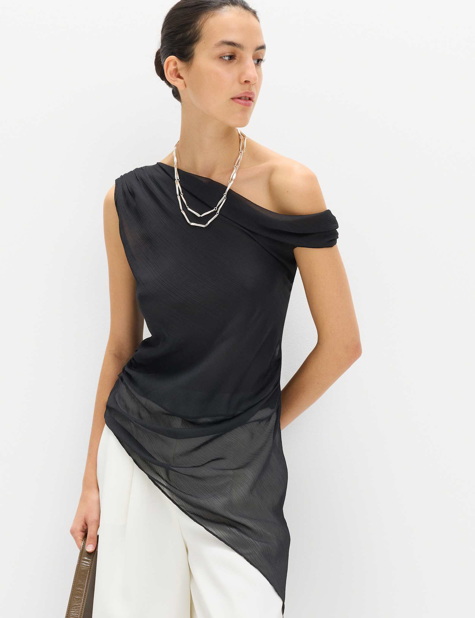 Draped One Shoulder Asymmetric Longline Top - image 2