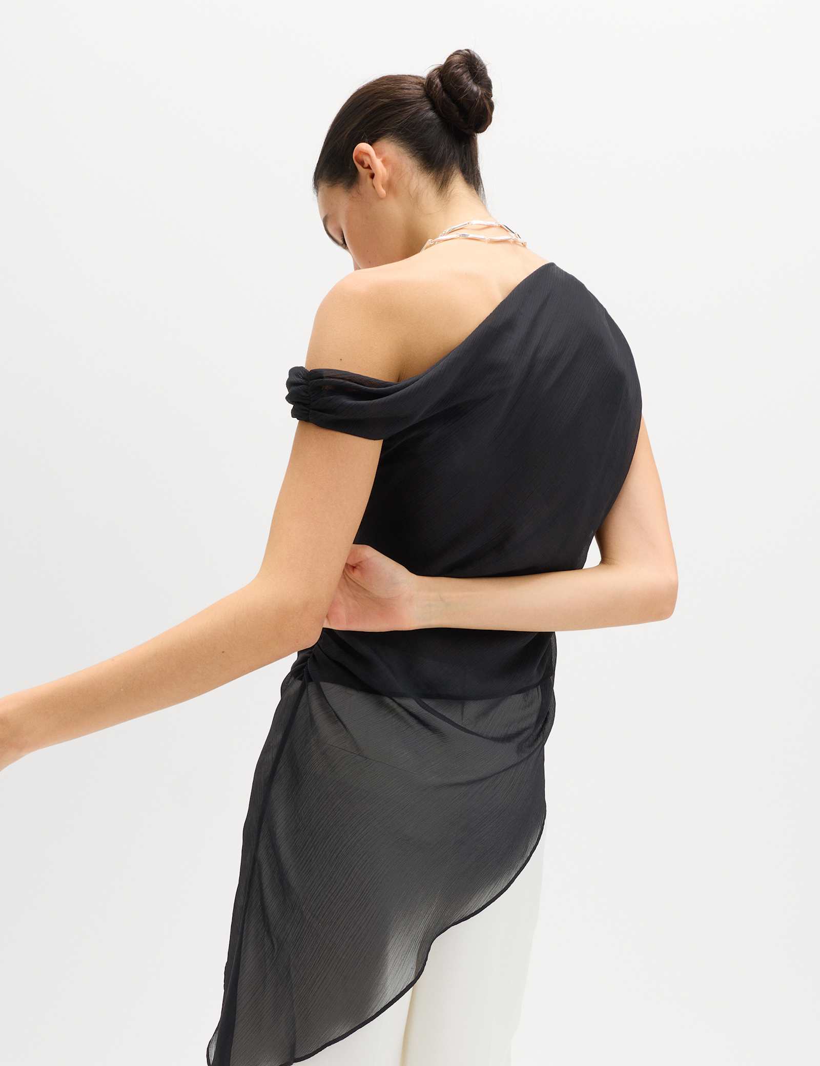 Draped One Shoulder Asymmetric Longline Top - image 4