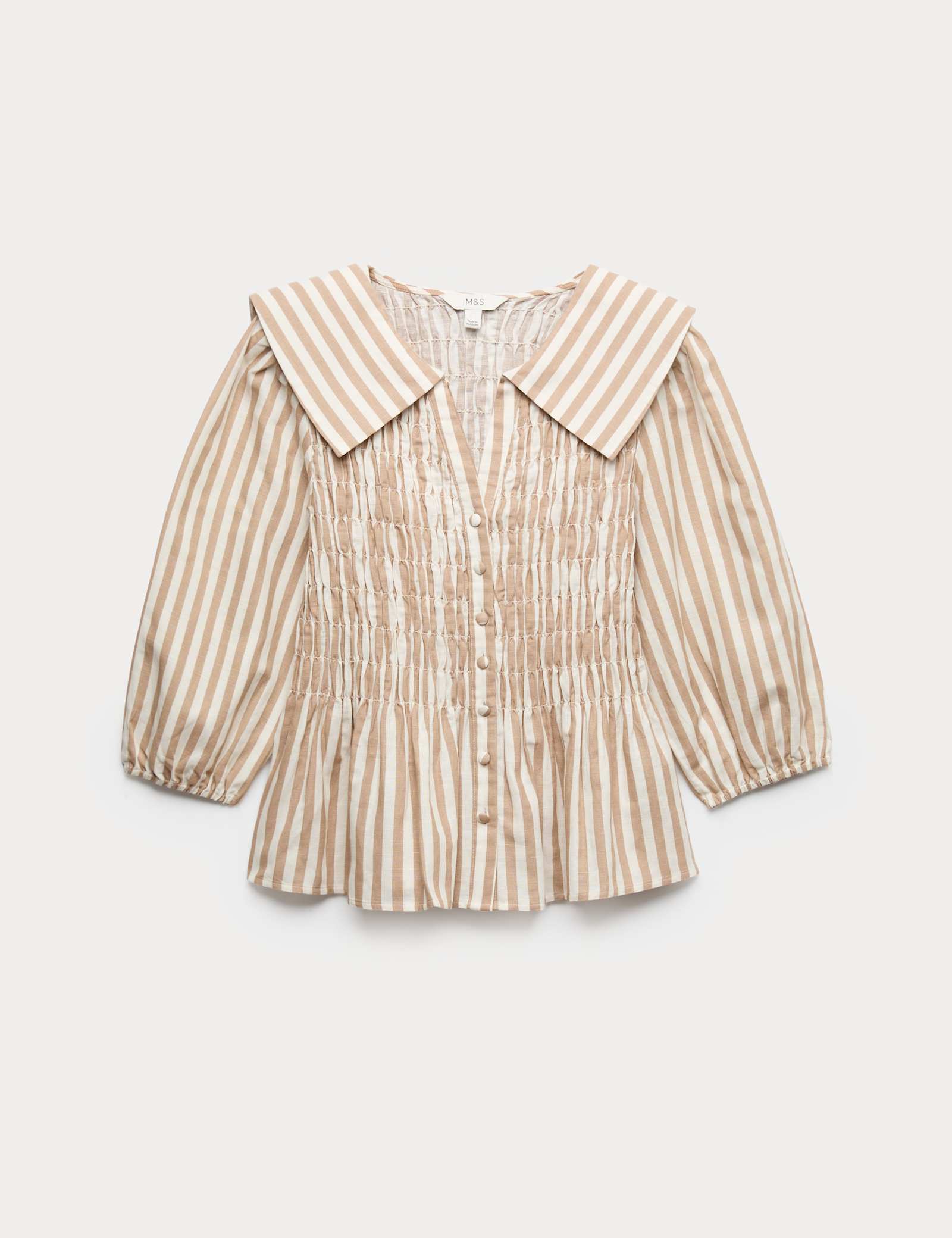 Linen Rich Patterned Shirred Blouse - image 2