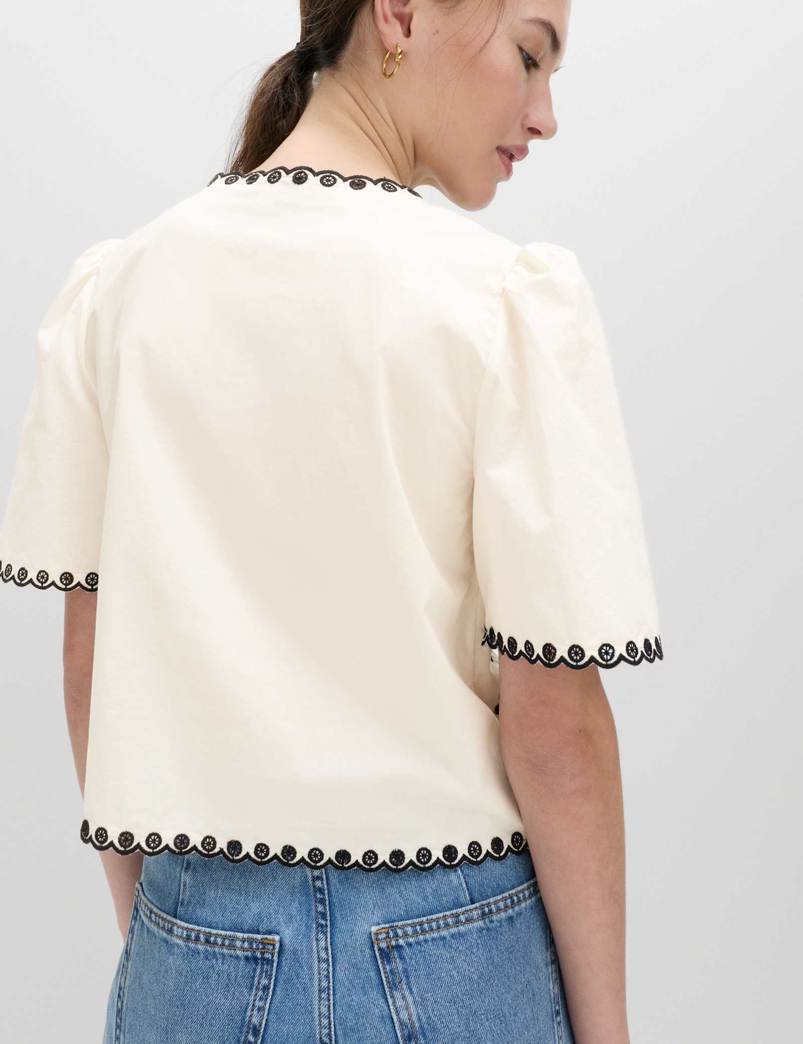 Pure Cotton Embroidered Tie Detail Top - image 4