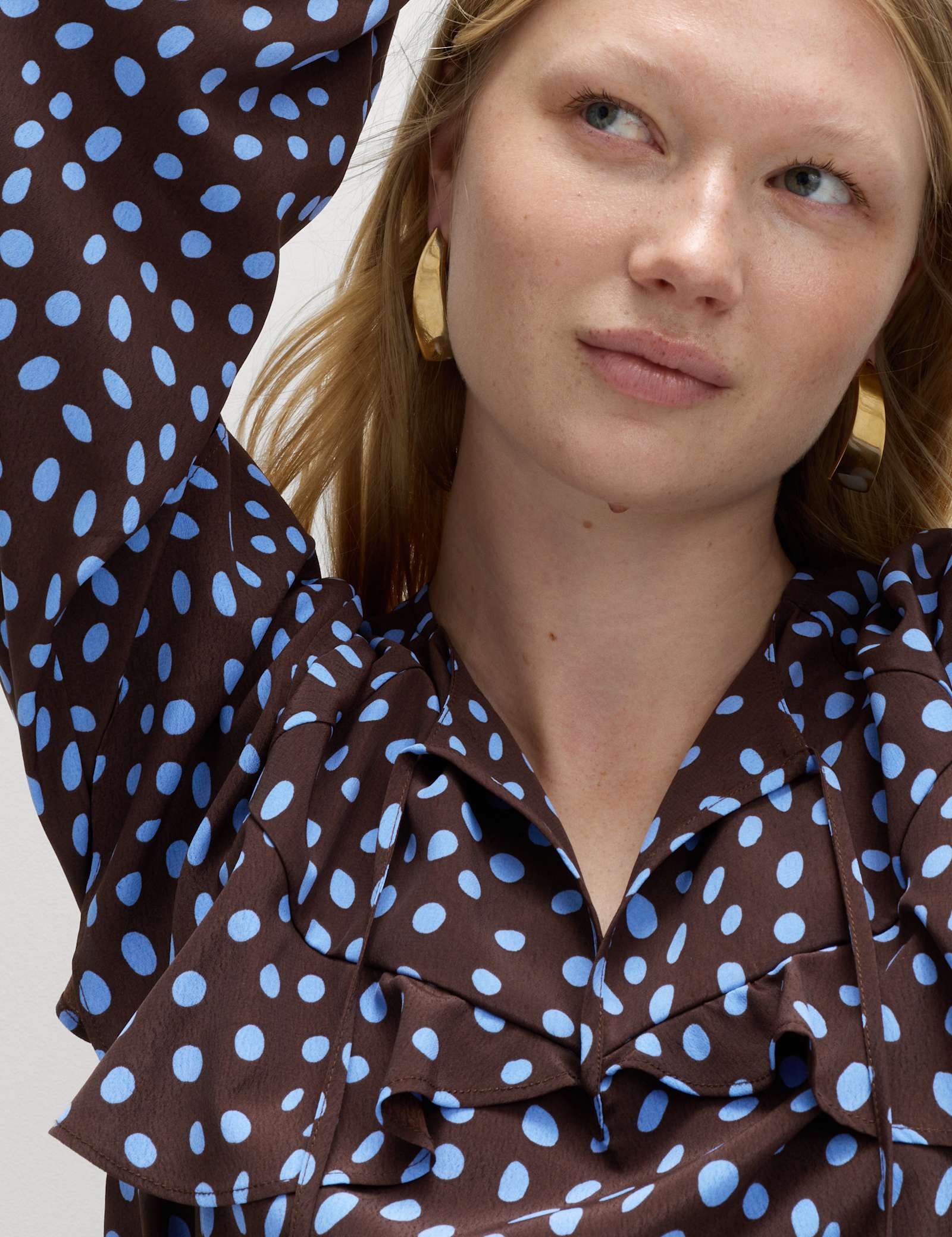 Spot Print Tie Front Frill Detail Top - image 5