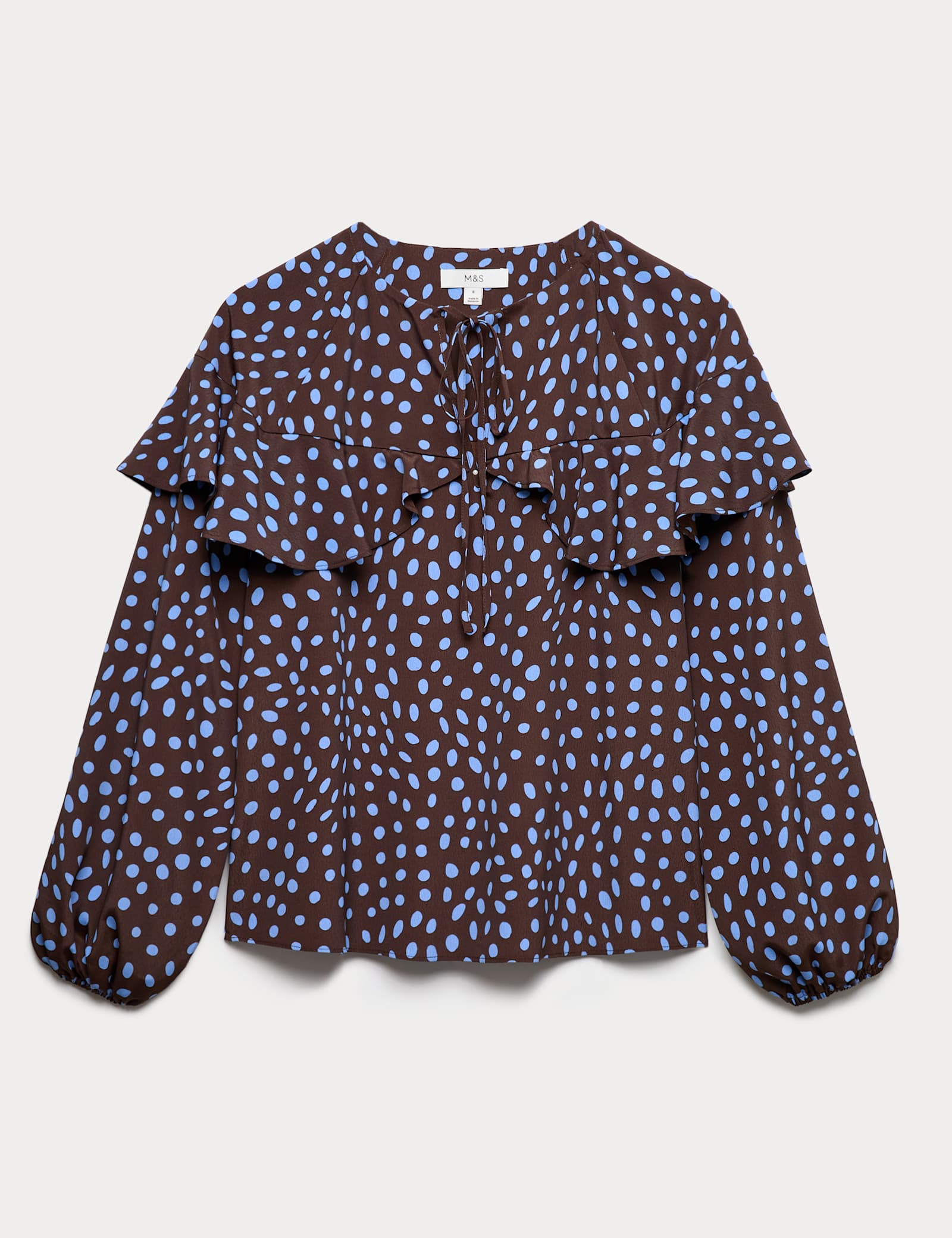 Spot Print Tie Front Frill Detail Top - image 1