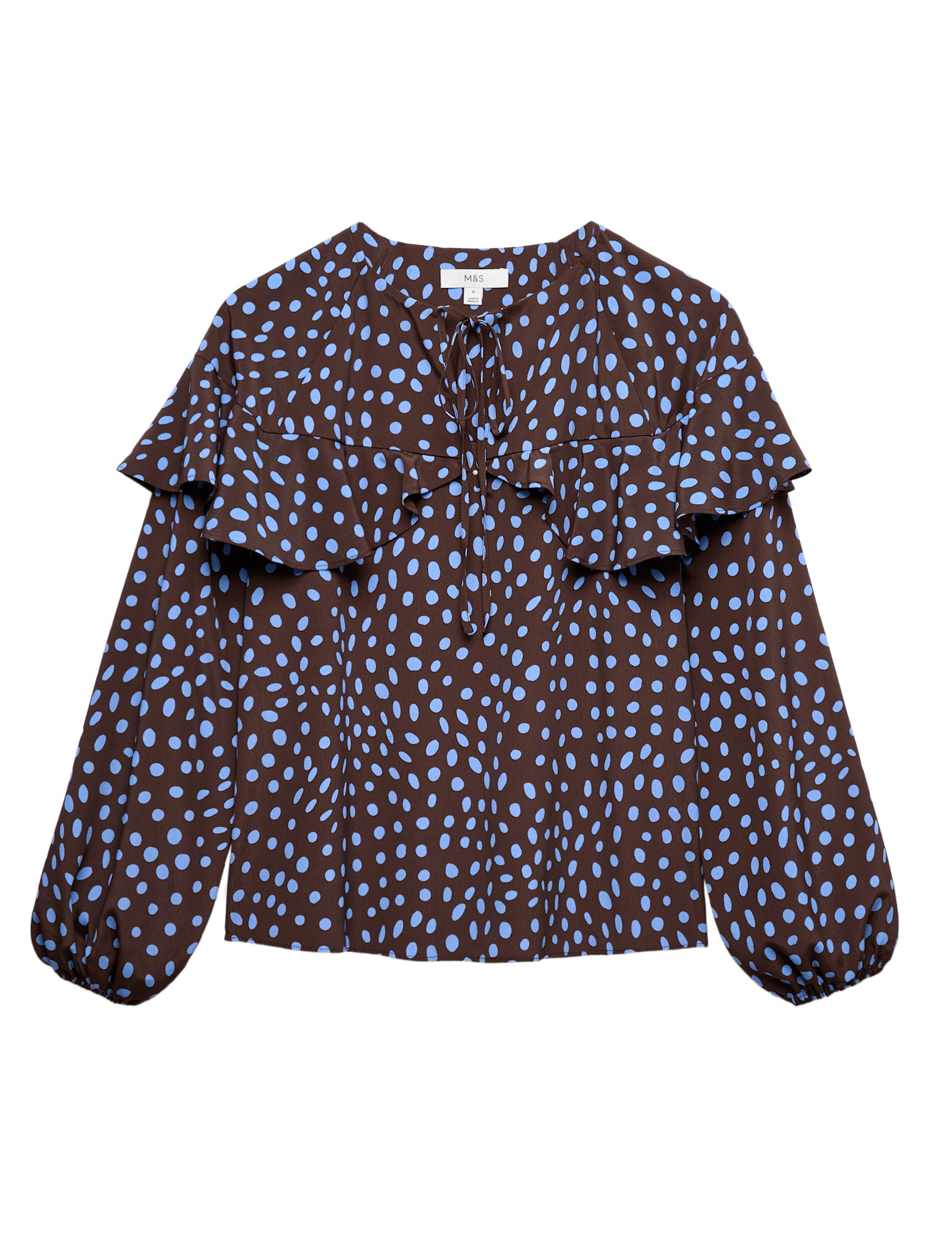Spot Print Tie Front Frill Detail Top - image 3