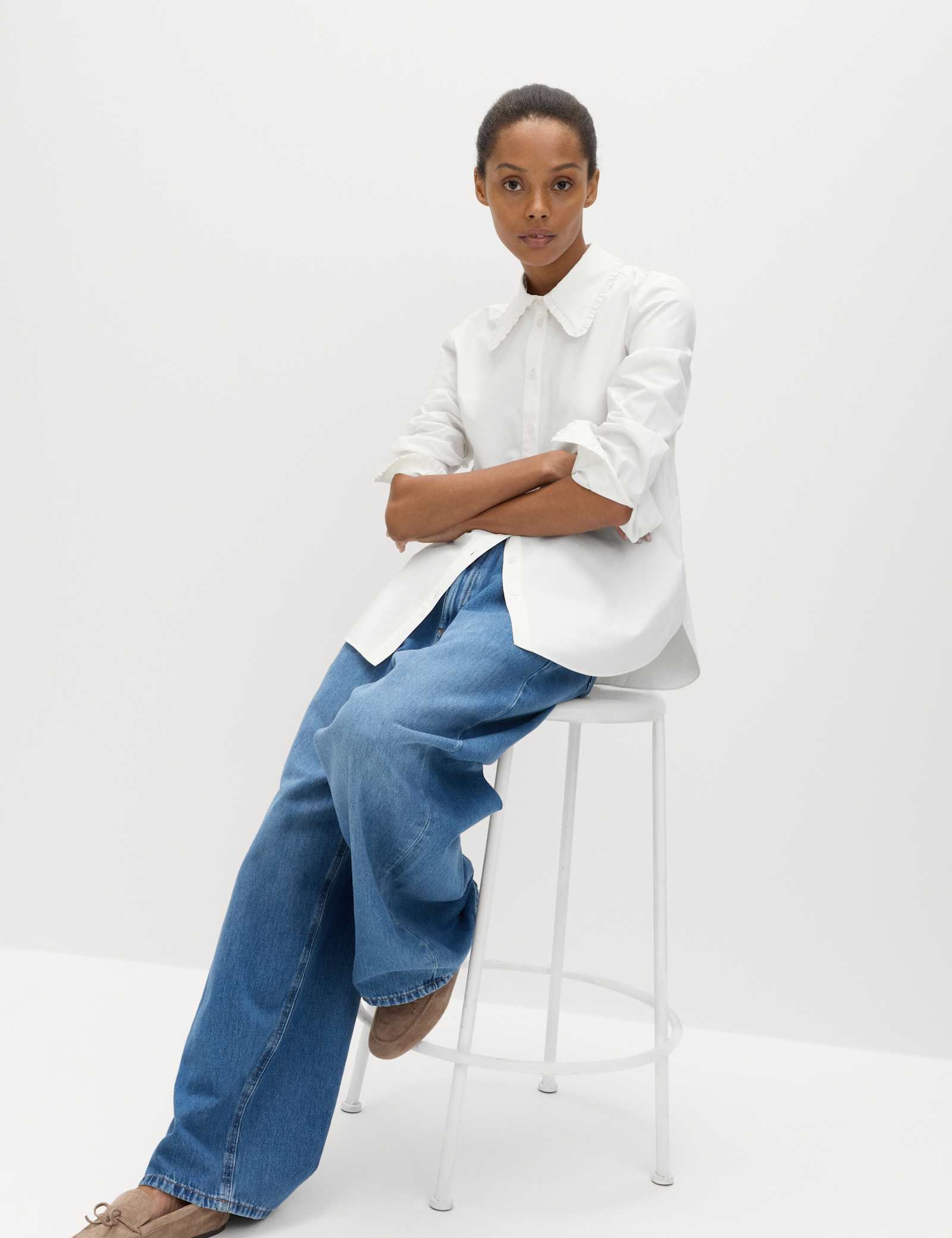 Pure Cotton Collared Frill Detail Shirt - image 2