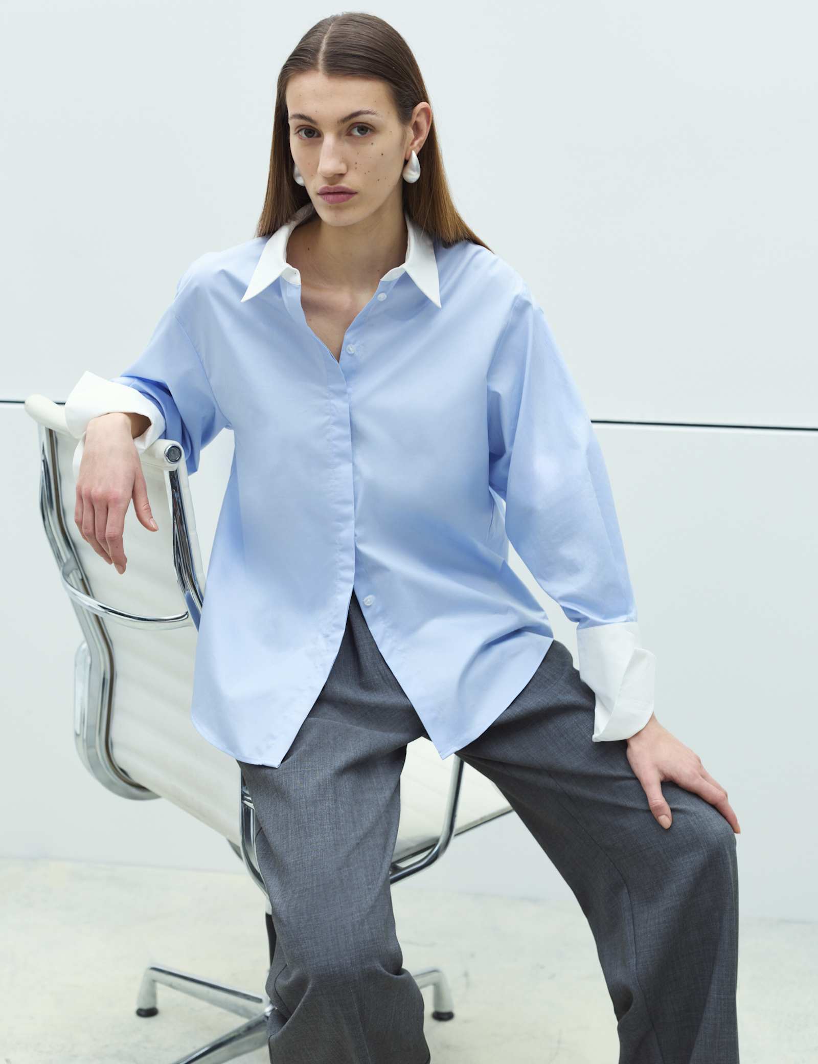 Pure Cotton Contrast Detail Oversized Shirt - image 5