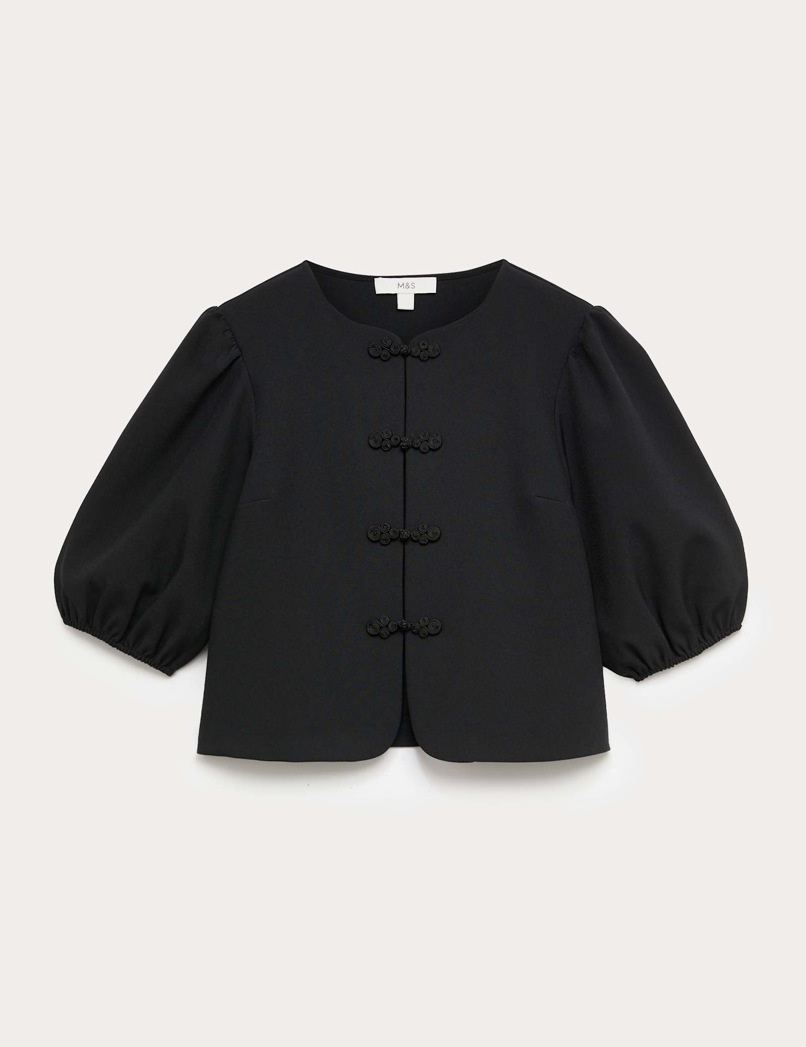 Knot Button Detail Puff Sleeve Top - image 1