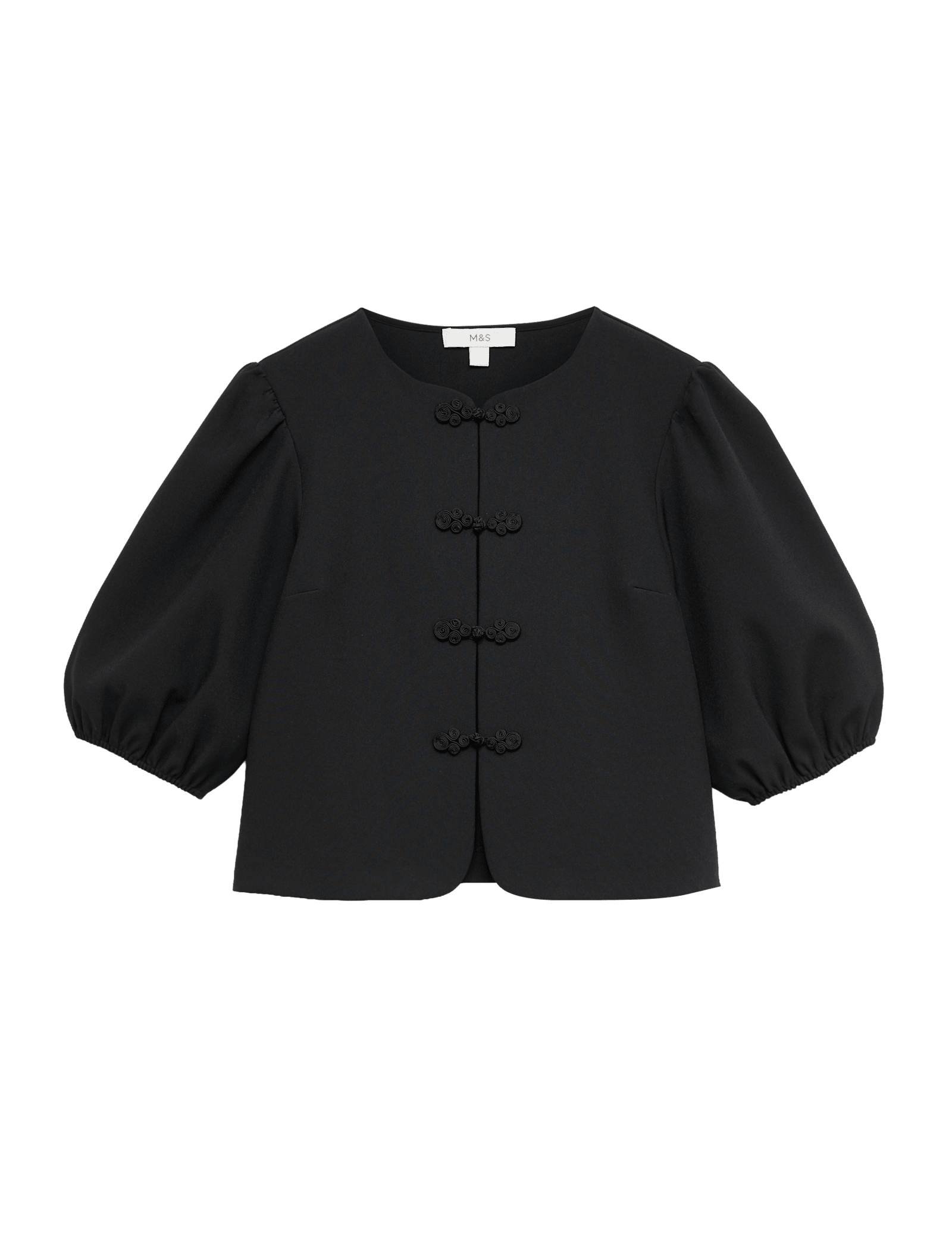 Knot Button Detail Puff Sleeve Top - image 3