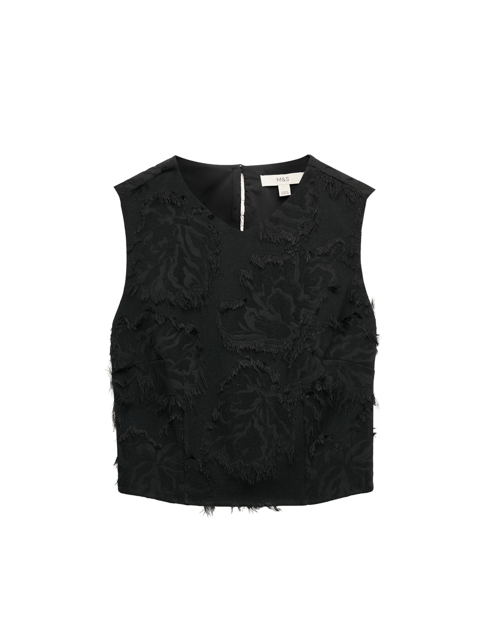 Floral Jacquard Fringed V-Neck Tailored Top - image 3