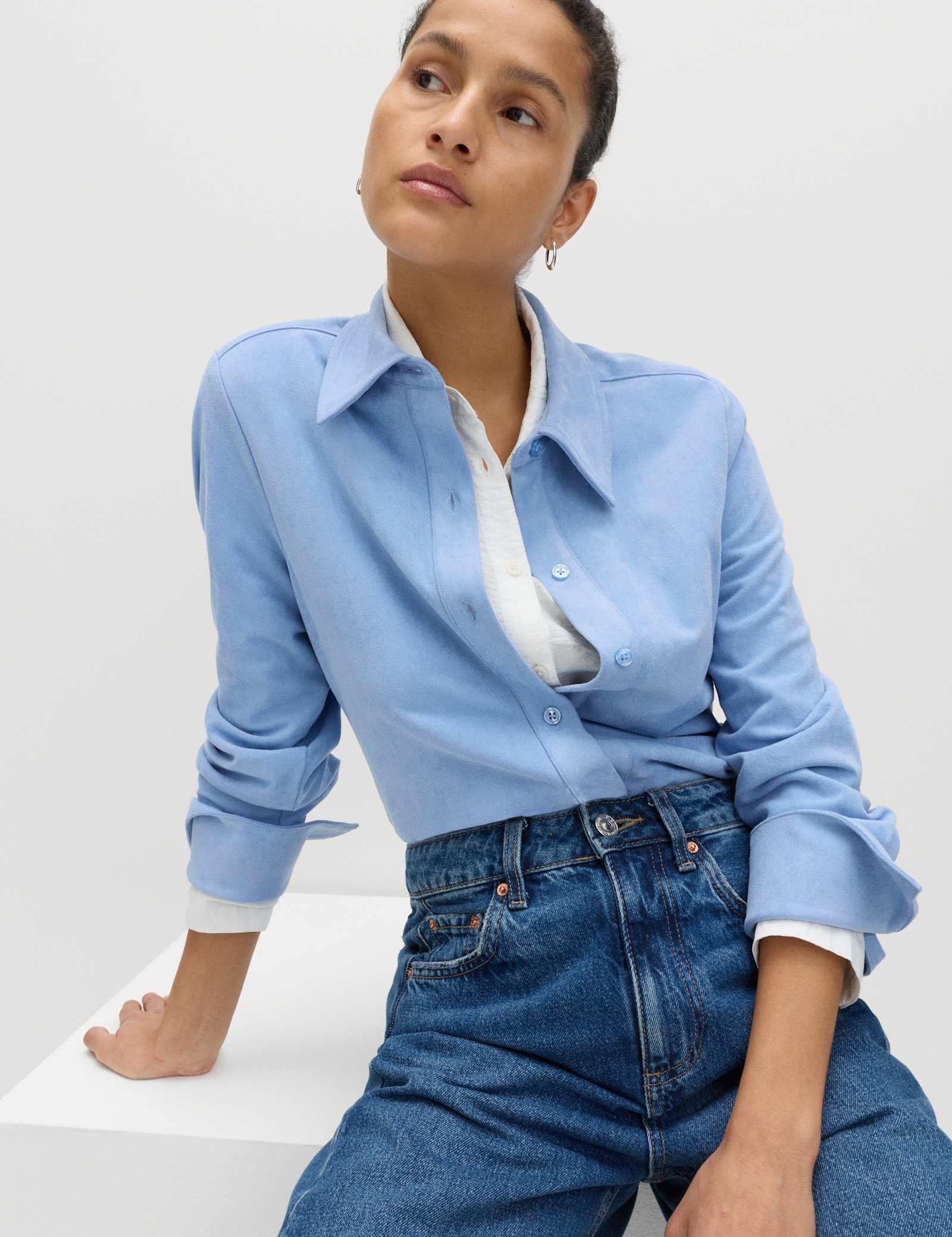 Faux Suede Collared Button Through Shirt - image 2