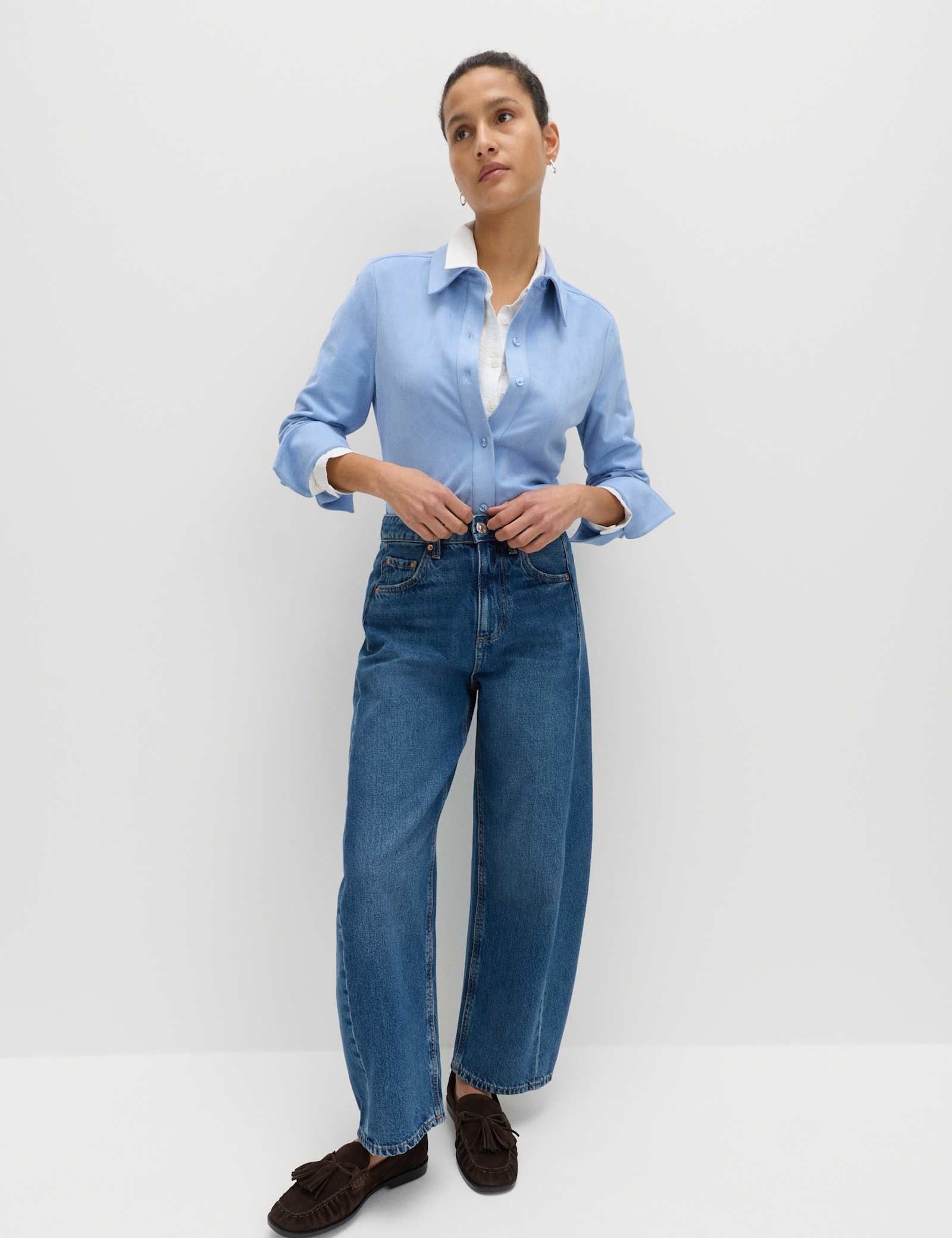 Faux Suede Collared Button Through Shirt - image 5