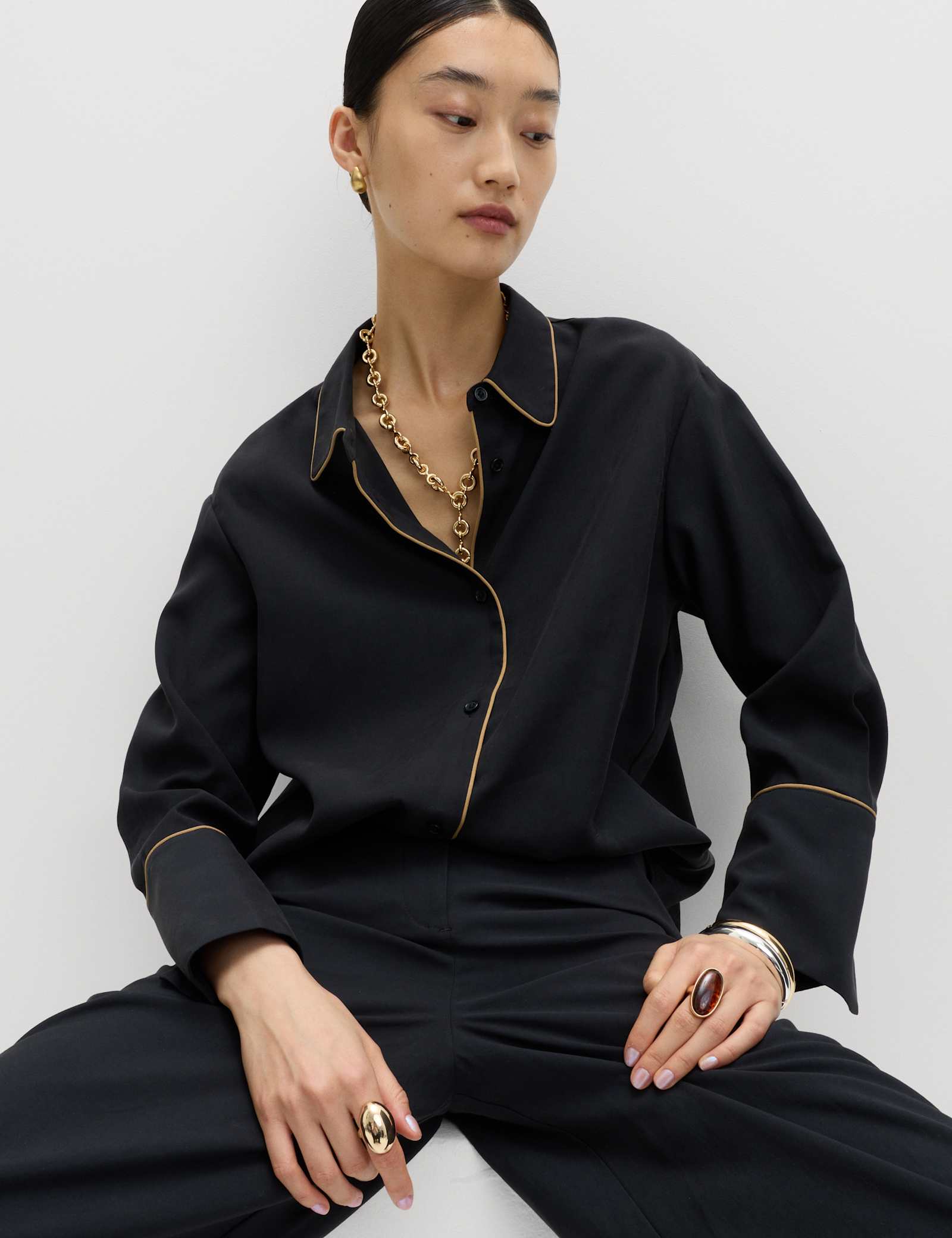 Modal Rich Piped Detail Collared Shirt - image 2