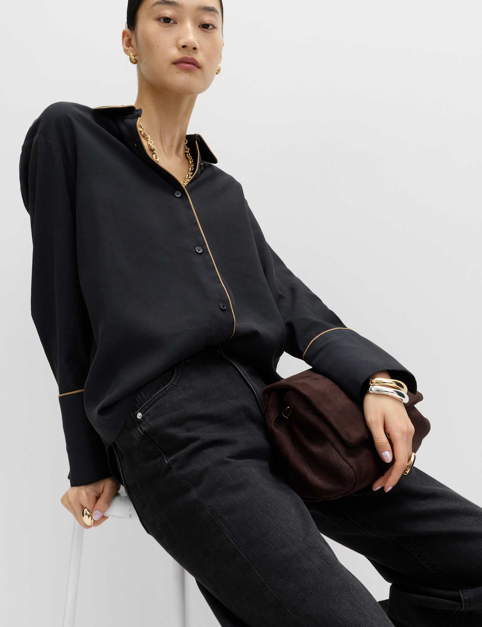 Modal Rich Piped Detail Collared Shirt - image 4