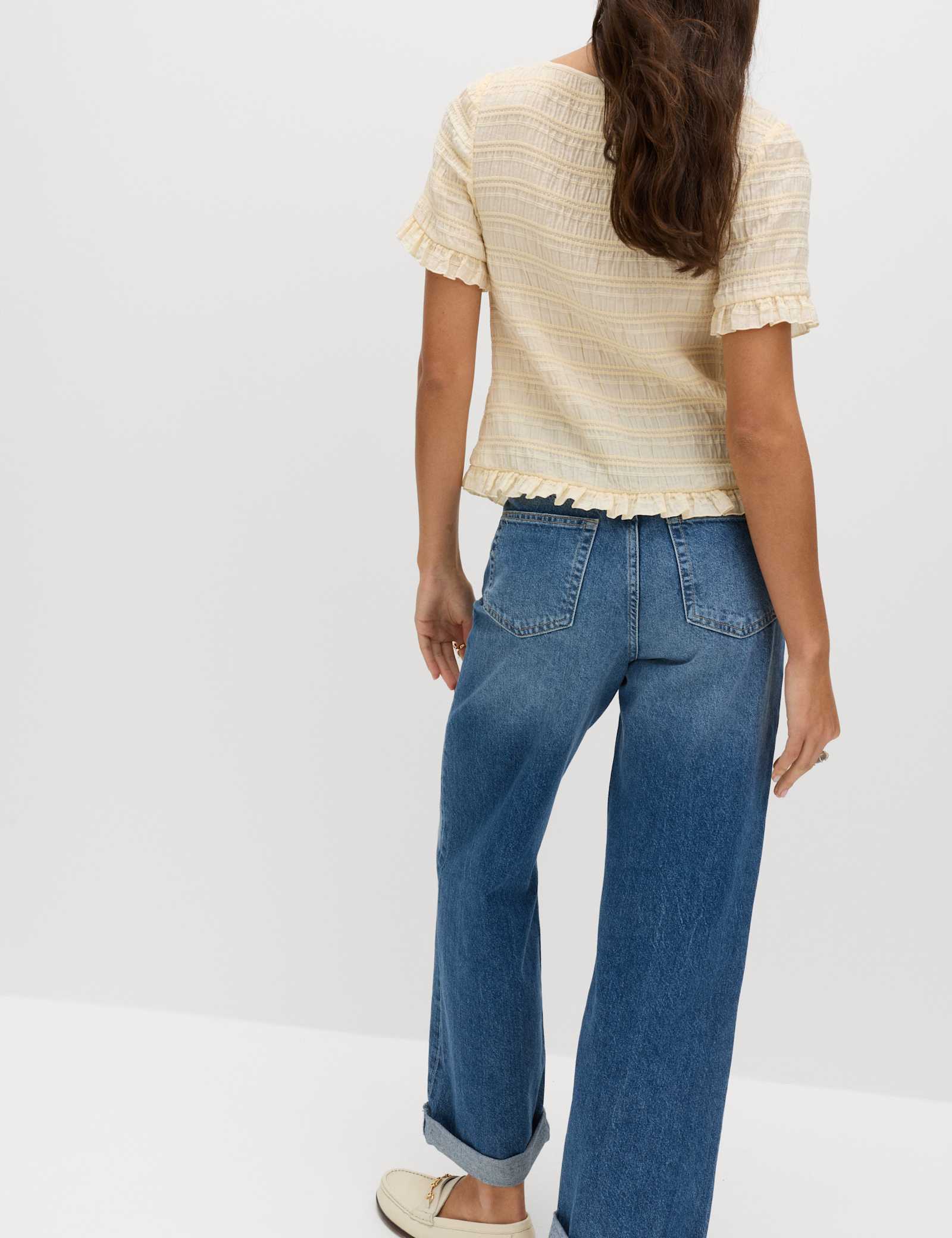 Collarless Shirred Button Through Top - image 5