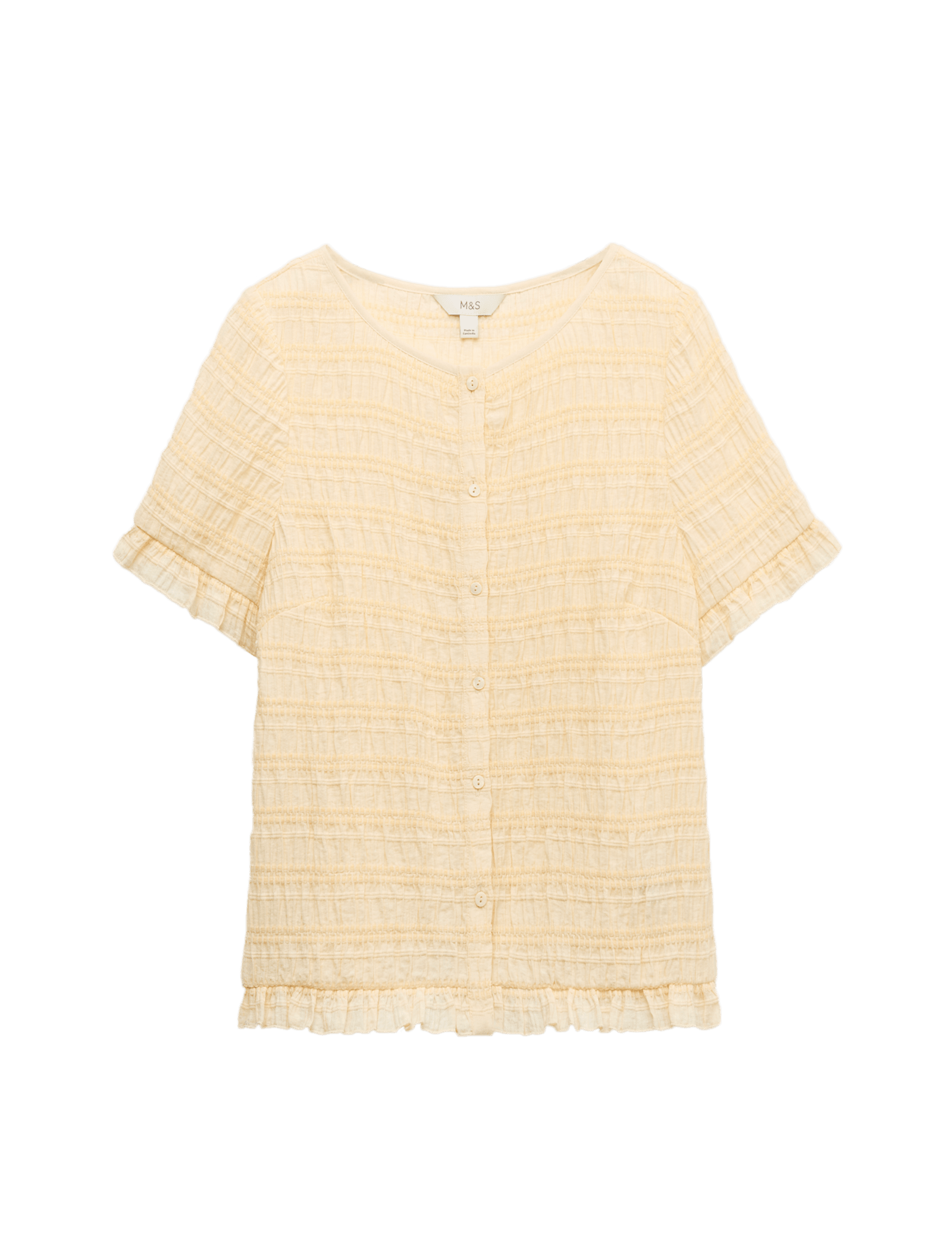 Collarless Shirred Button Through Top - image 3