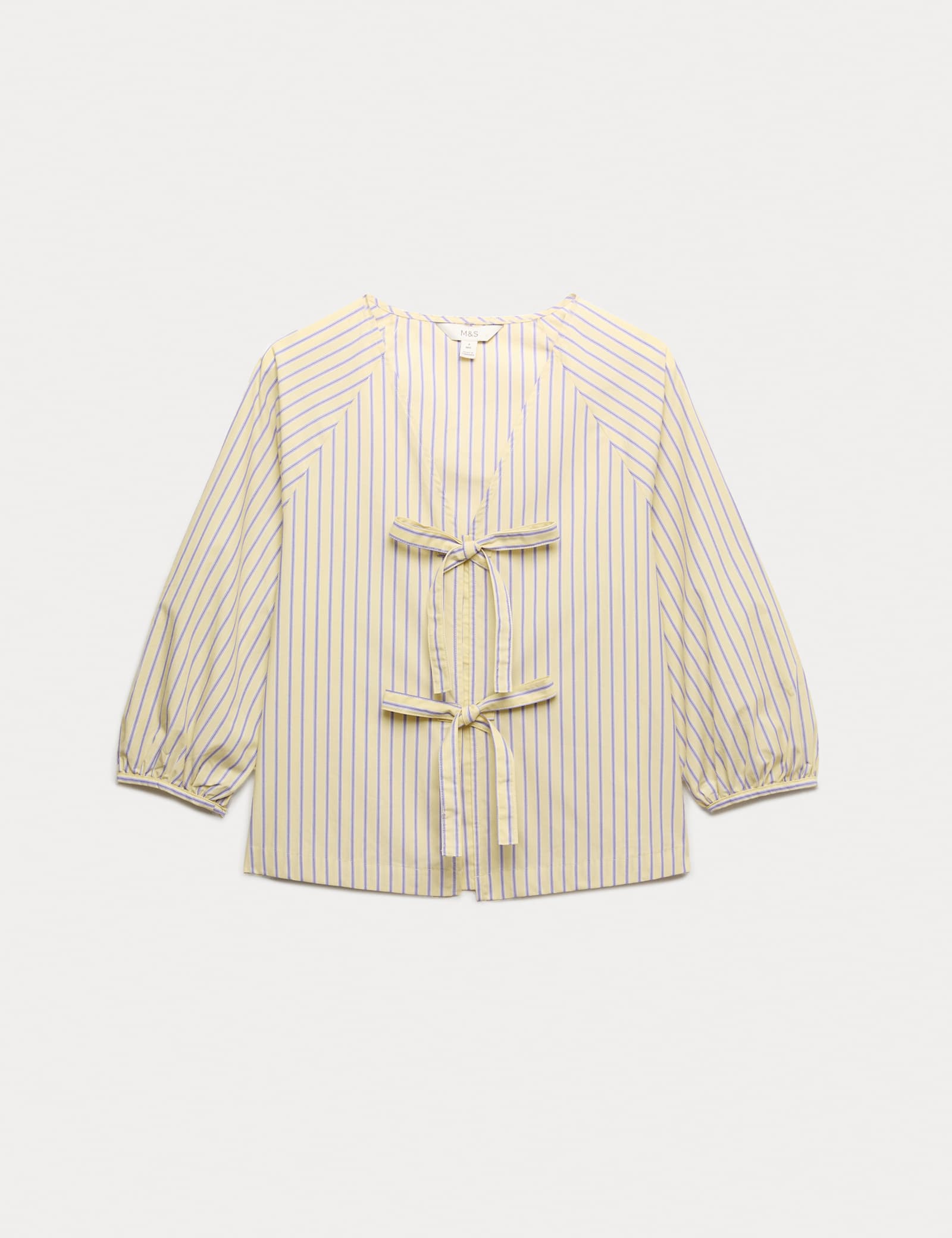 Pure Cotton Striped Tie Front Blouse - image 1