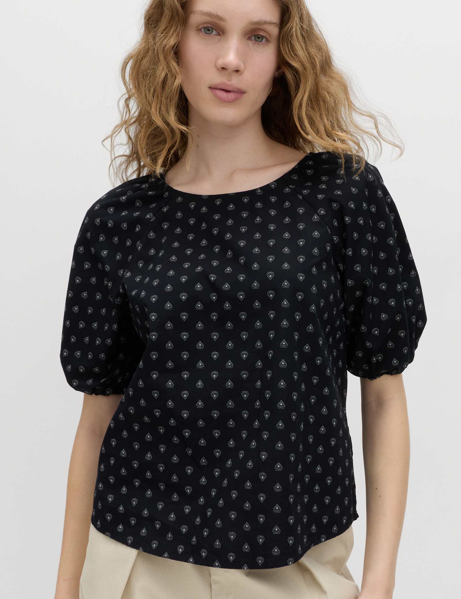 Pure Cotton Printed Puff Sleeve Blouse - image 5