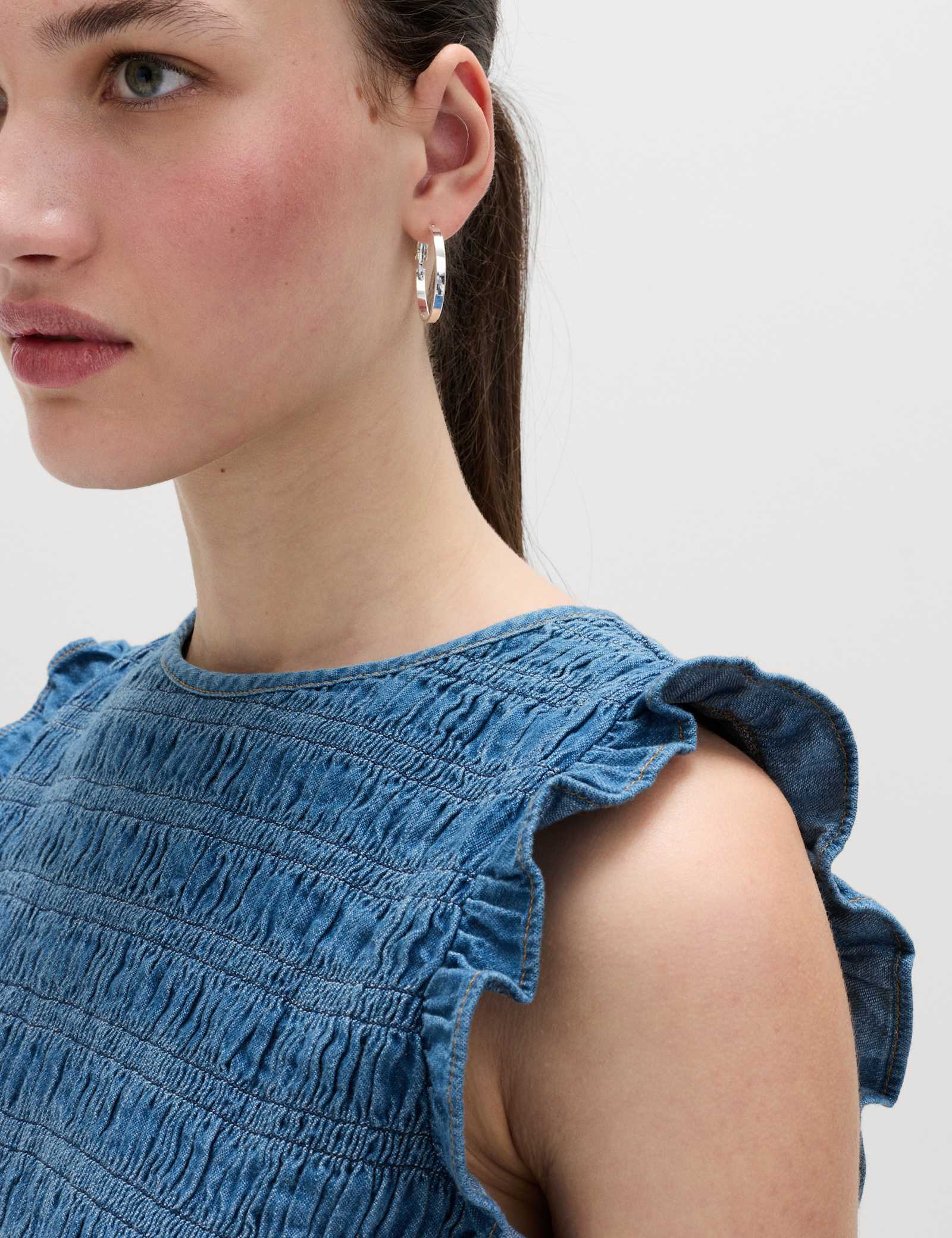 Denim Shirred Tank Top - image 5