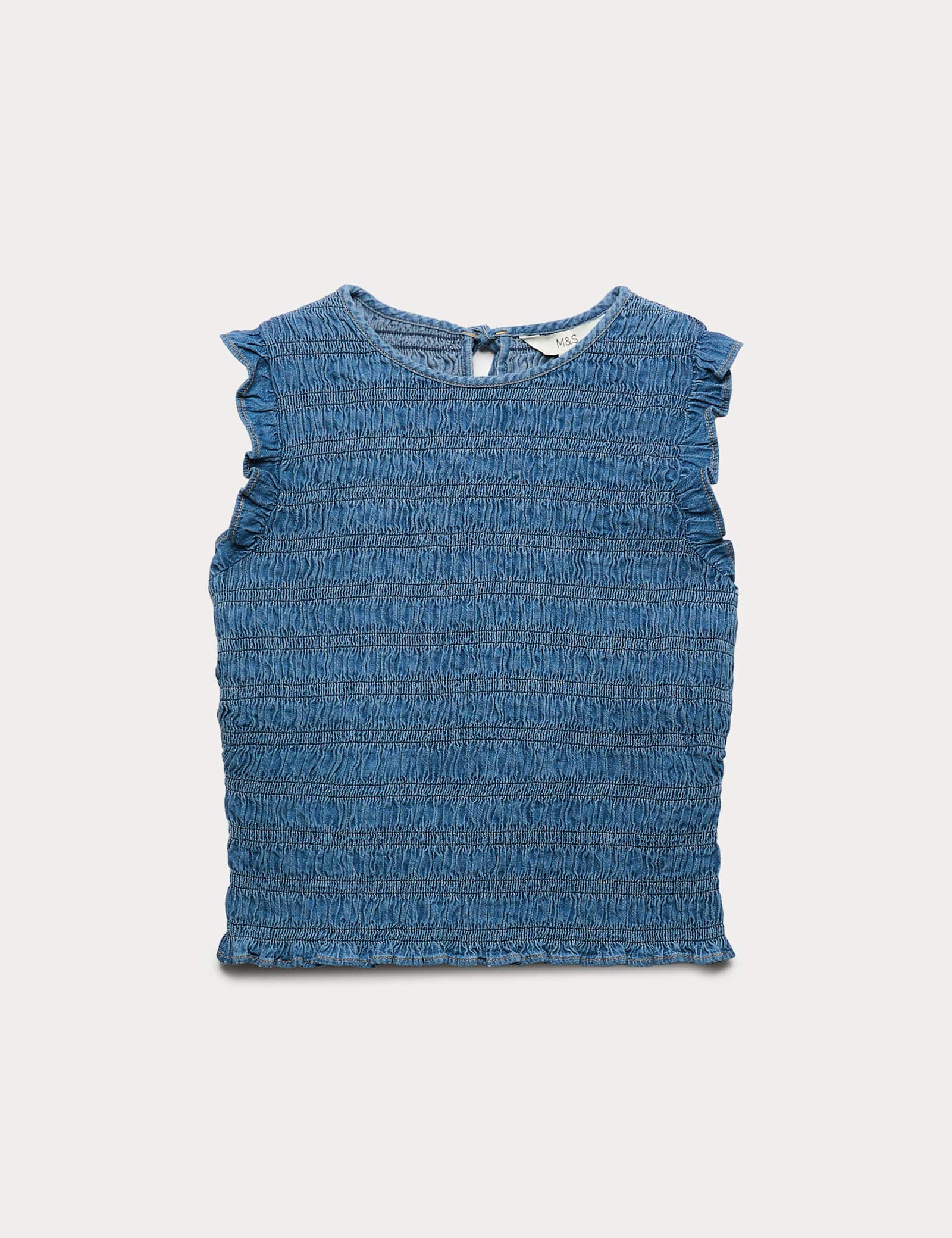 Denim Shirred Tank Top - image 1