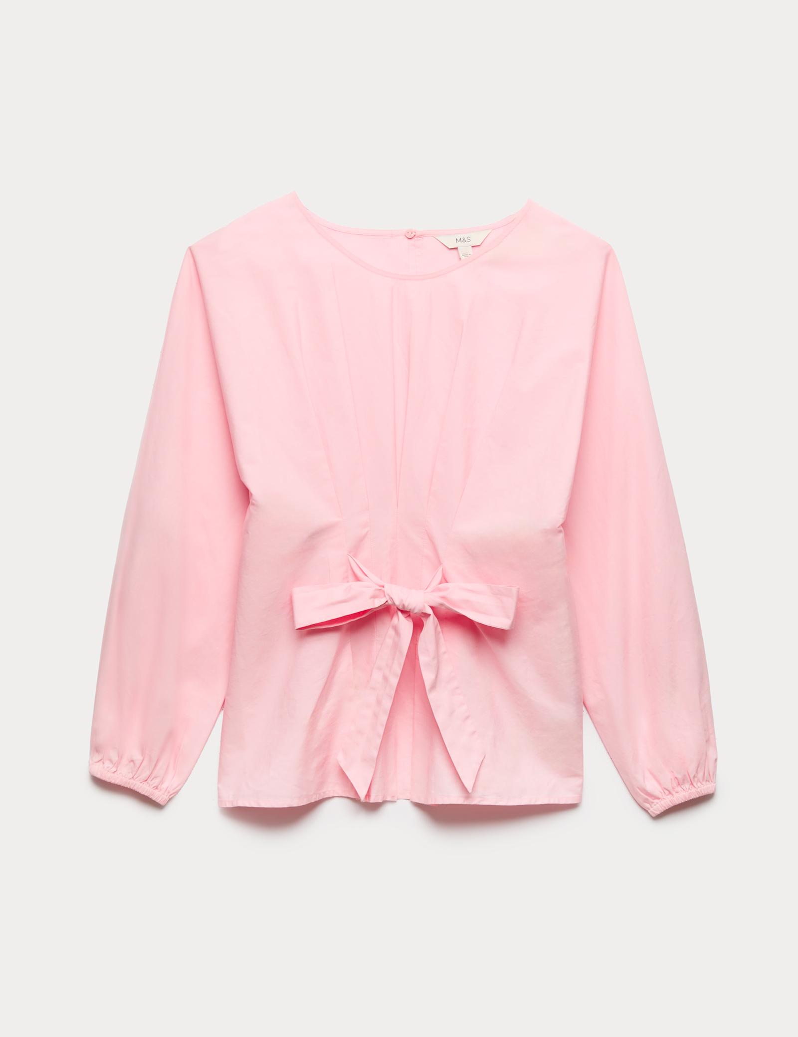 Pure Cotton Pleat Tie Detail Blouse - image 1