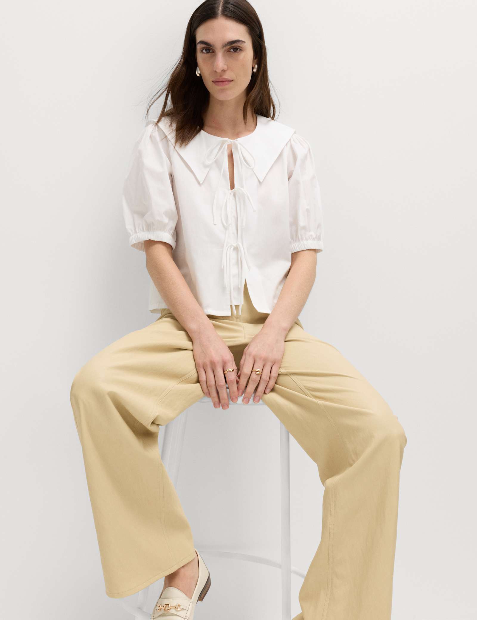 Pure Cotton Striped Oversized Collar Tie Detail Shirt - image 5