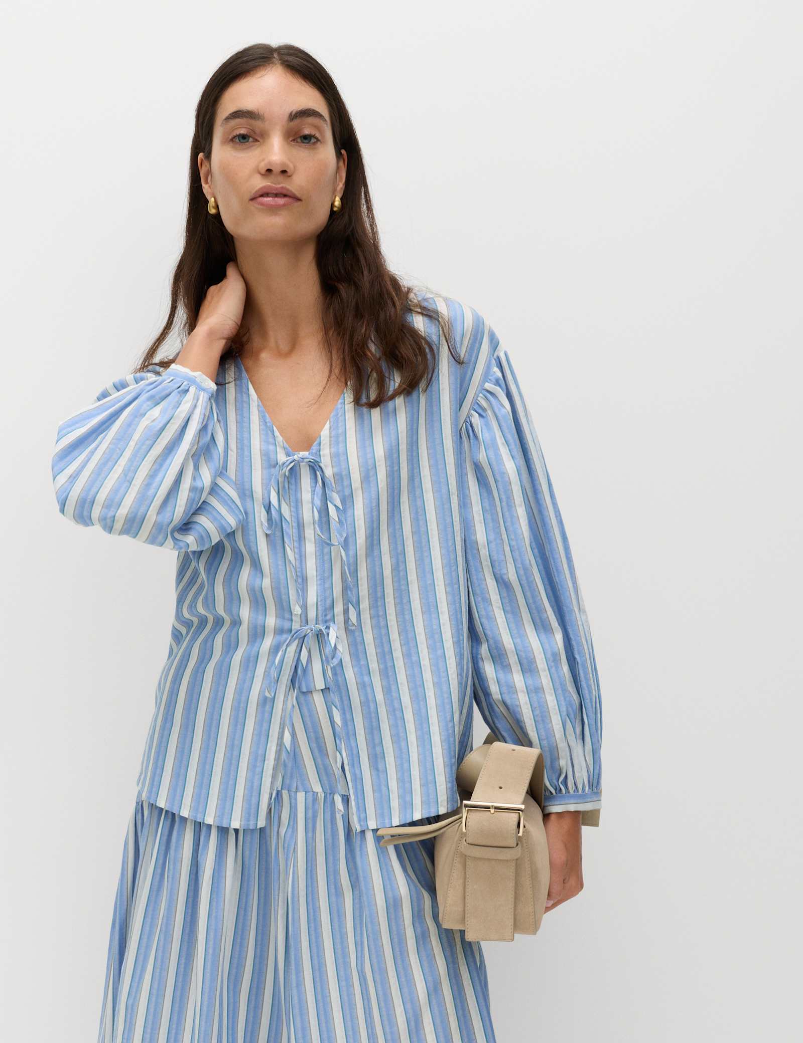 Pure Cotton Striped Tie Front Blouse - image 2