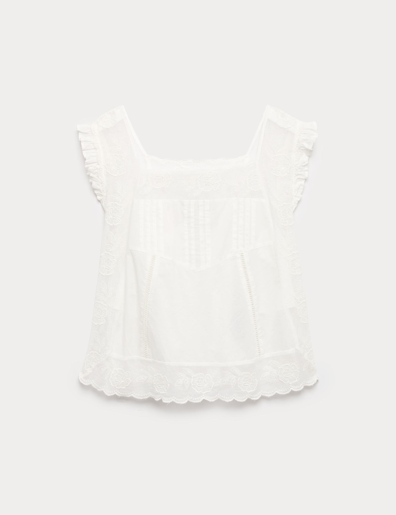 Pure Cotton Lace Bib Detail Embroidered Top - image 1