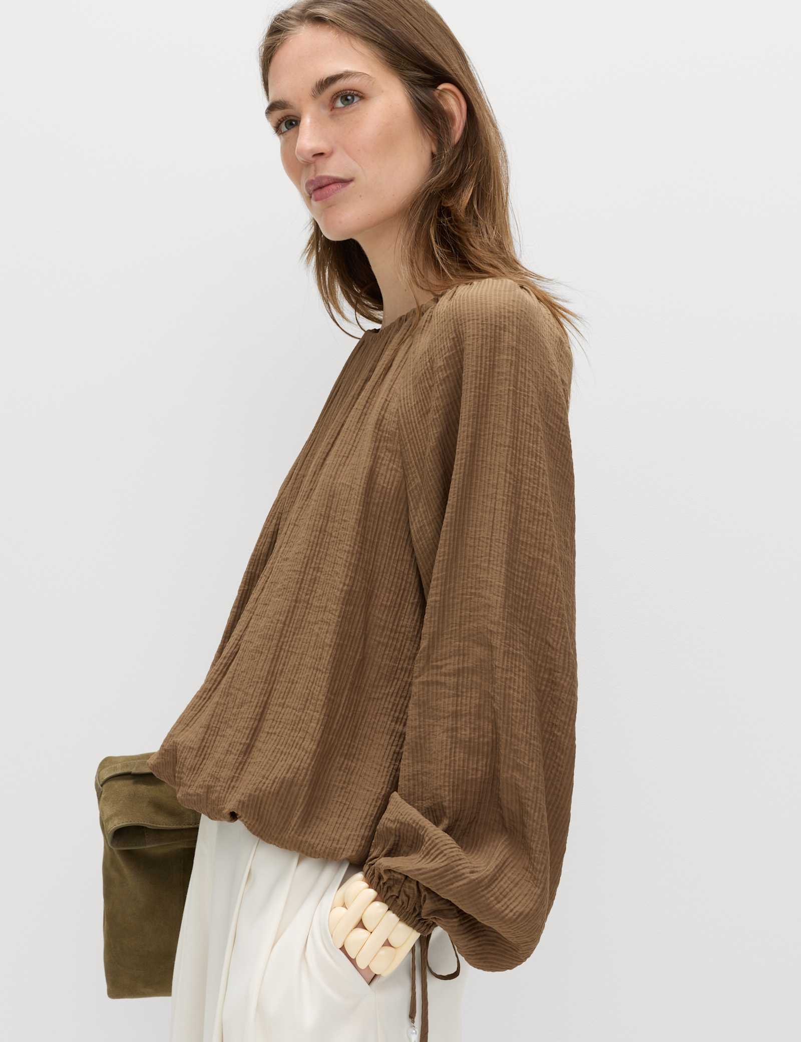 Striped Plisse Tie Detail Blouse - image 3