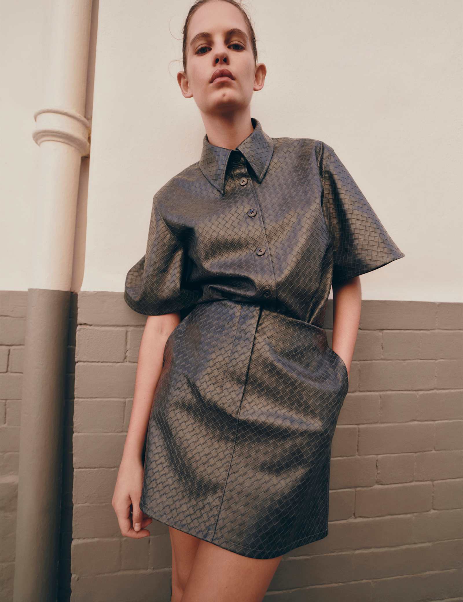 Faux Leather Woven Effect Shirt - image 2