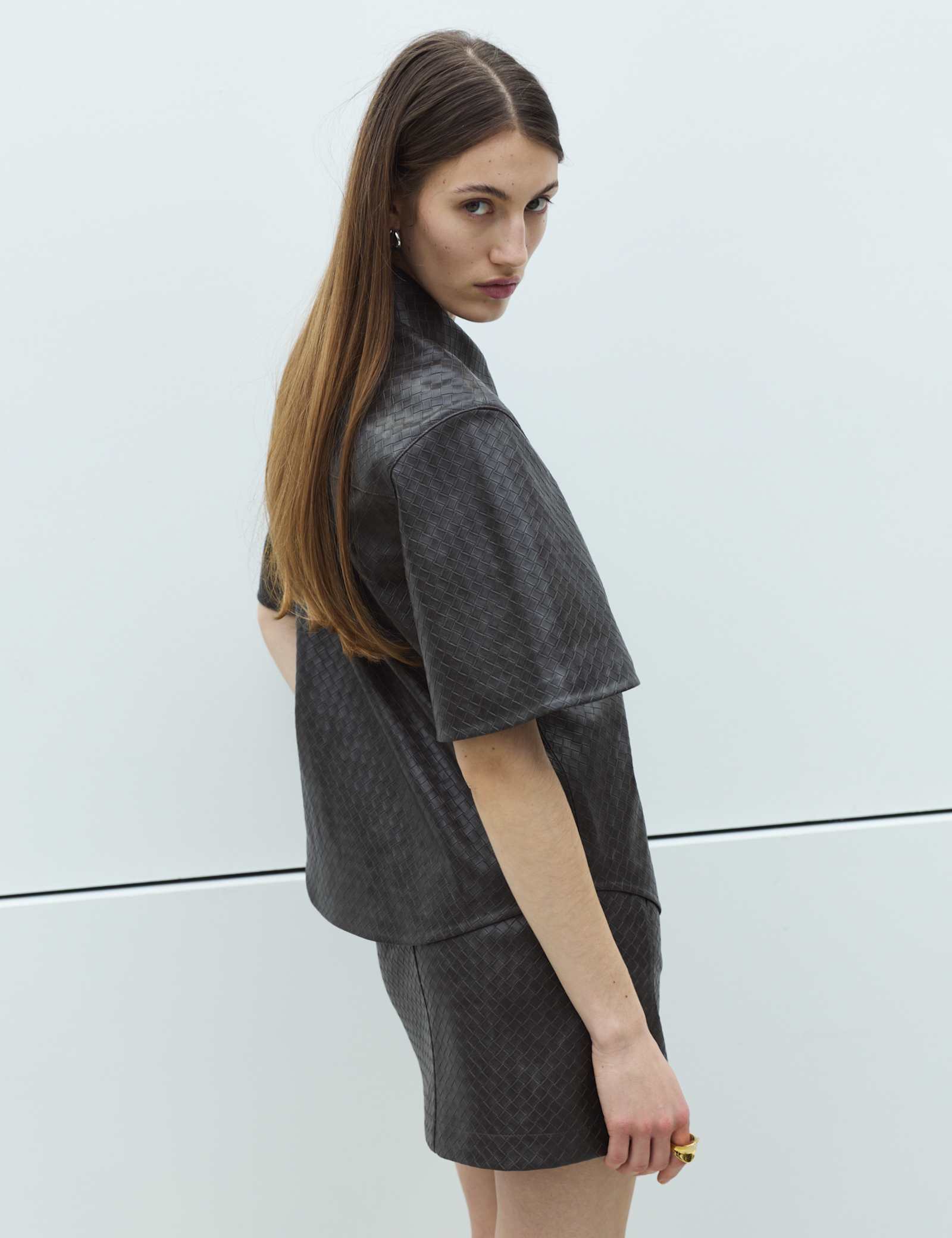 Faux Leather Woven Effect Shirt - image 5