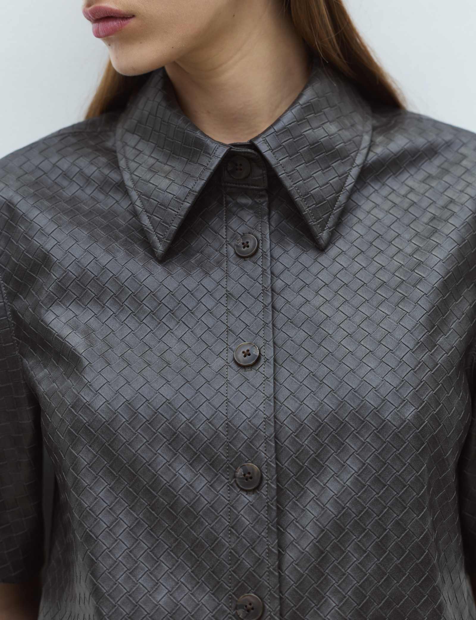 Faux Leather Woven Effect Shirt - image 4