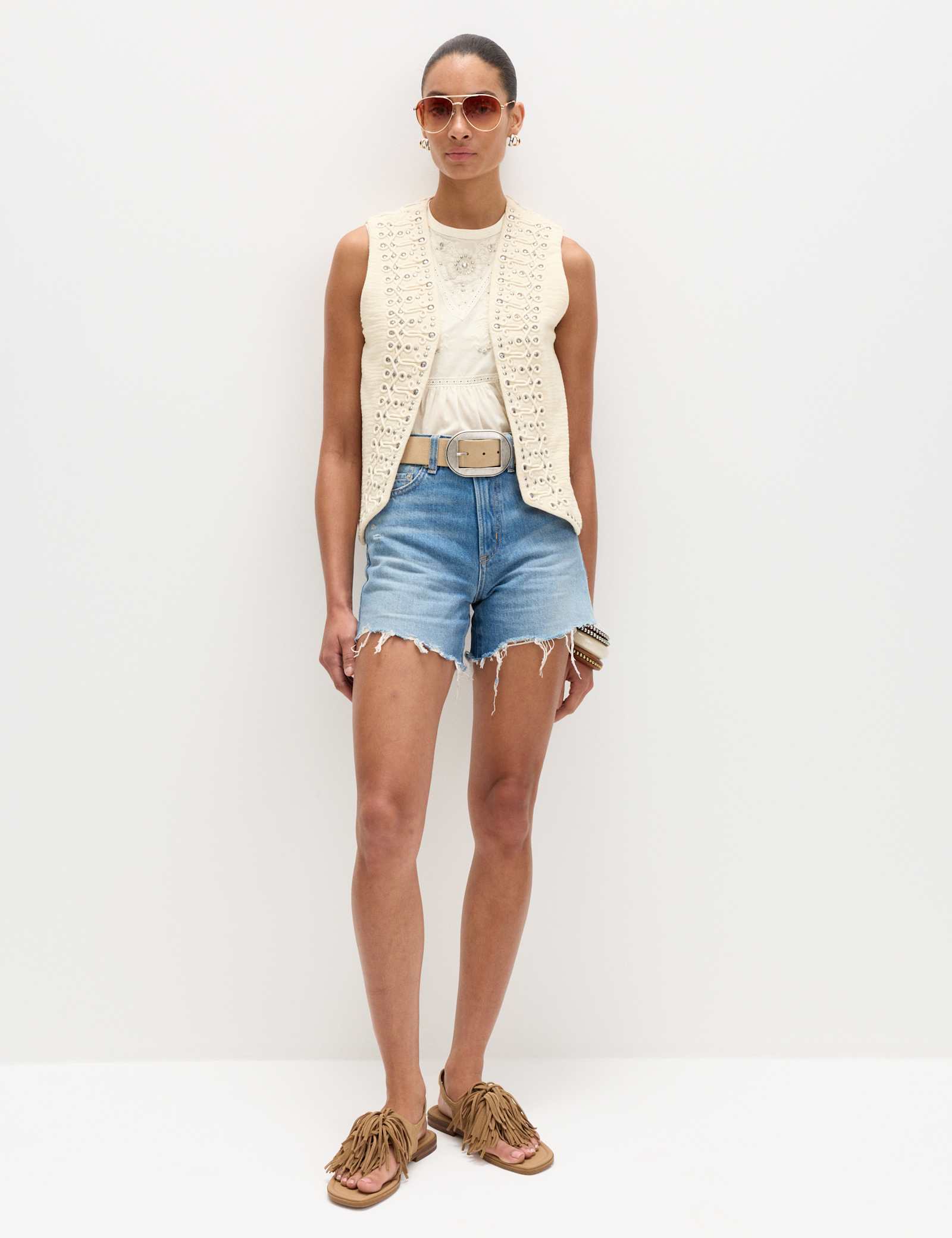 Pure Cotton Studded Embroidered Lace Trim Top - image 5