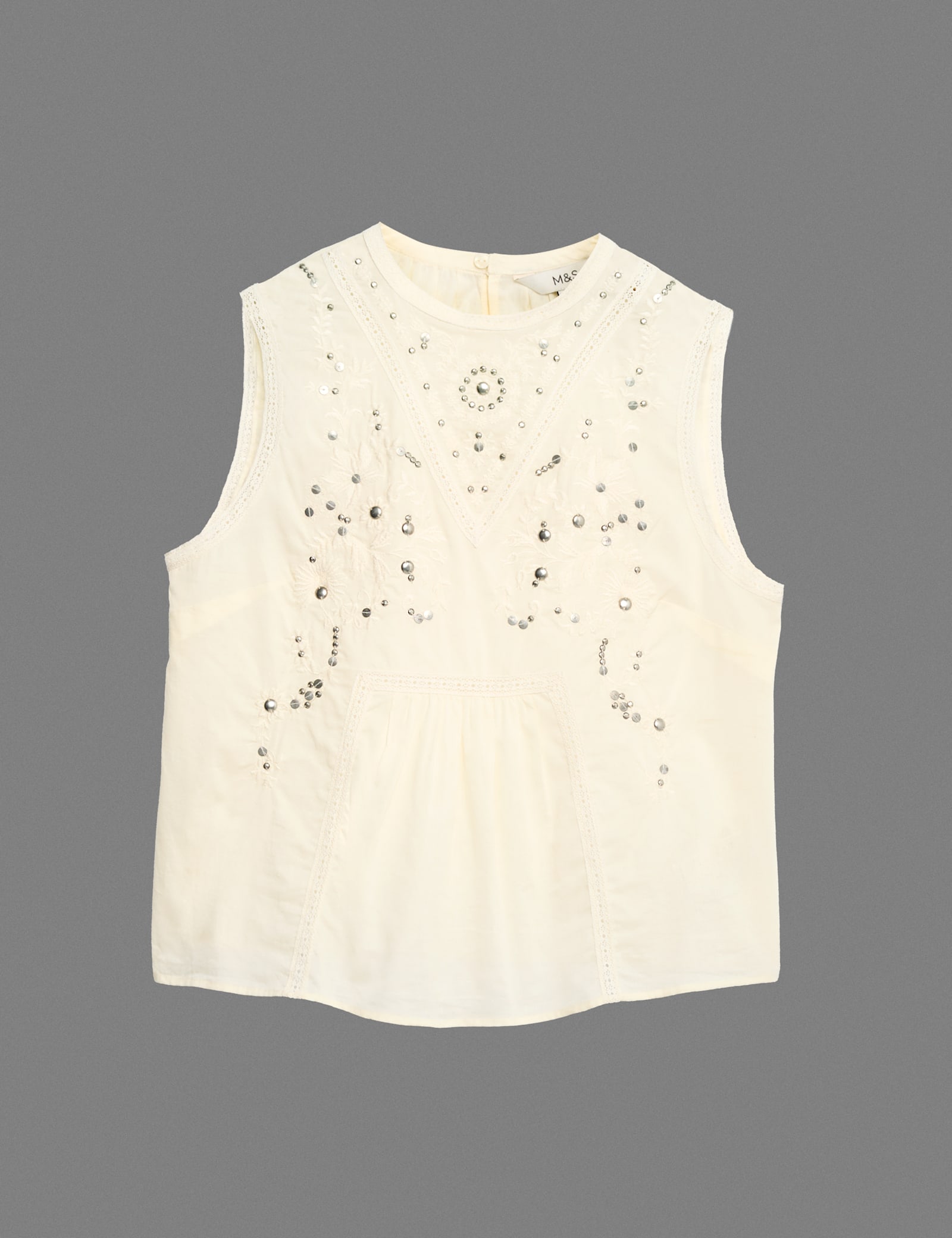 Pure Cotton Studded Embroidered Lace Trim Top - image 3