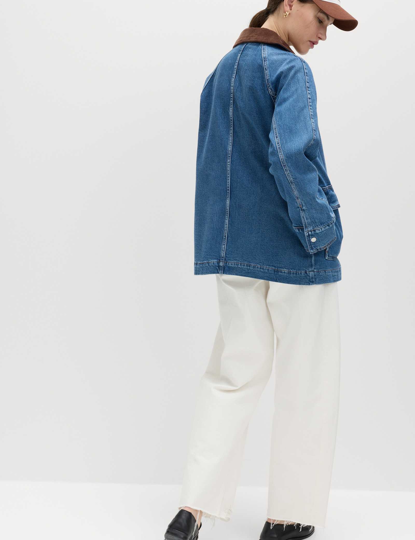 Lyocell Blend Denim Collared Barn Jacket - image 5