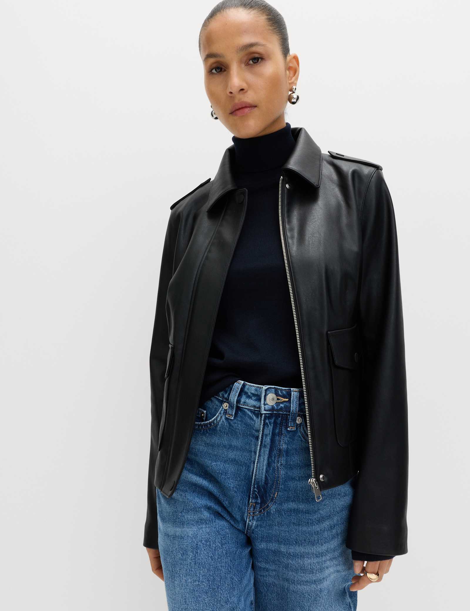 Faux Leather Harrington Jacket - image 3
