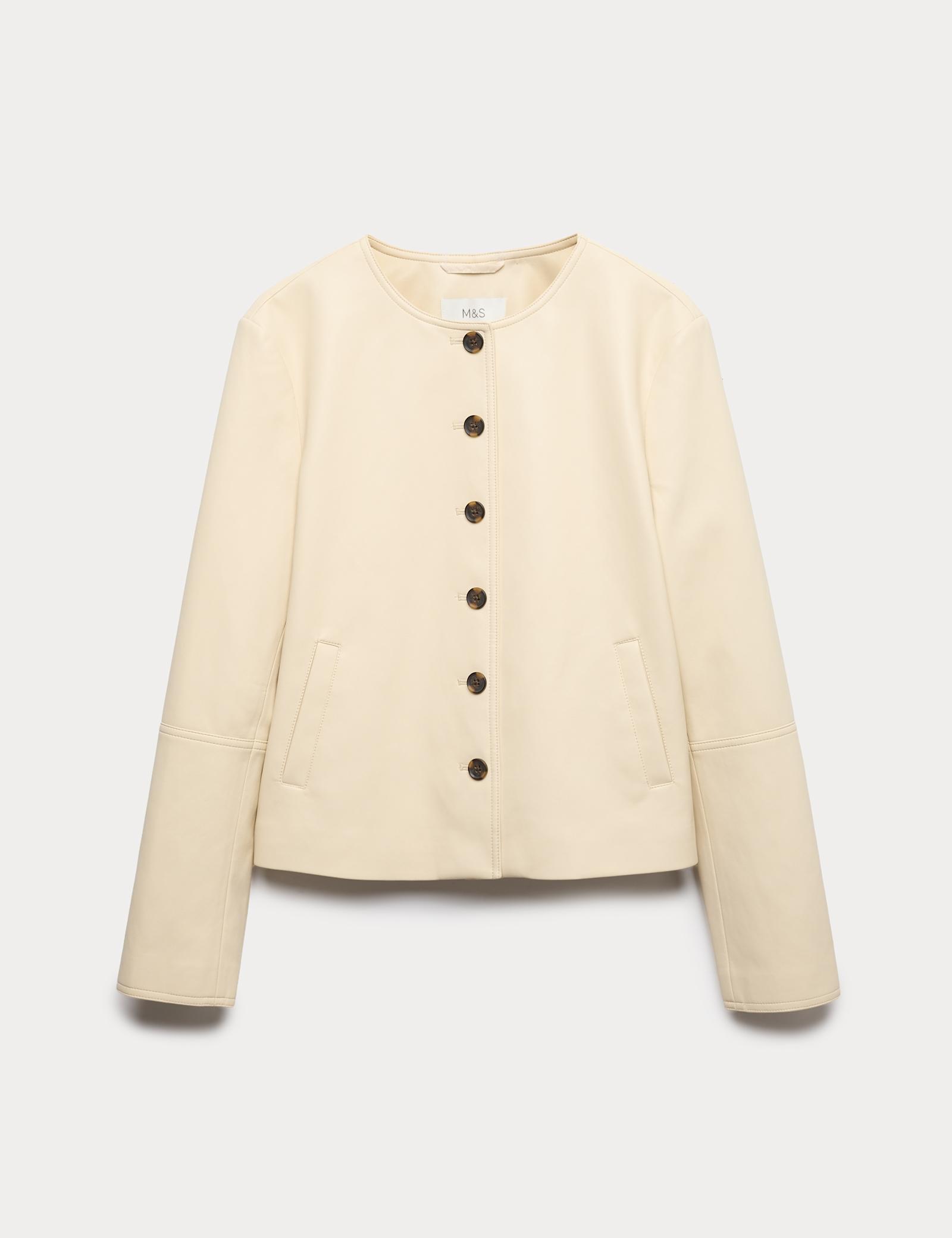 Faux Leather Collarless Jacket - image 1