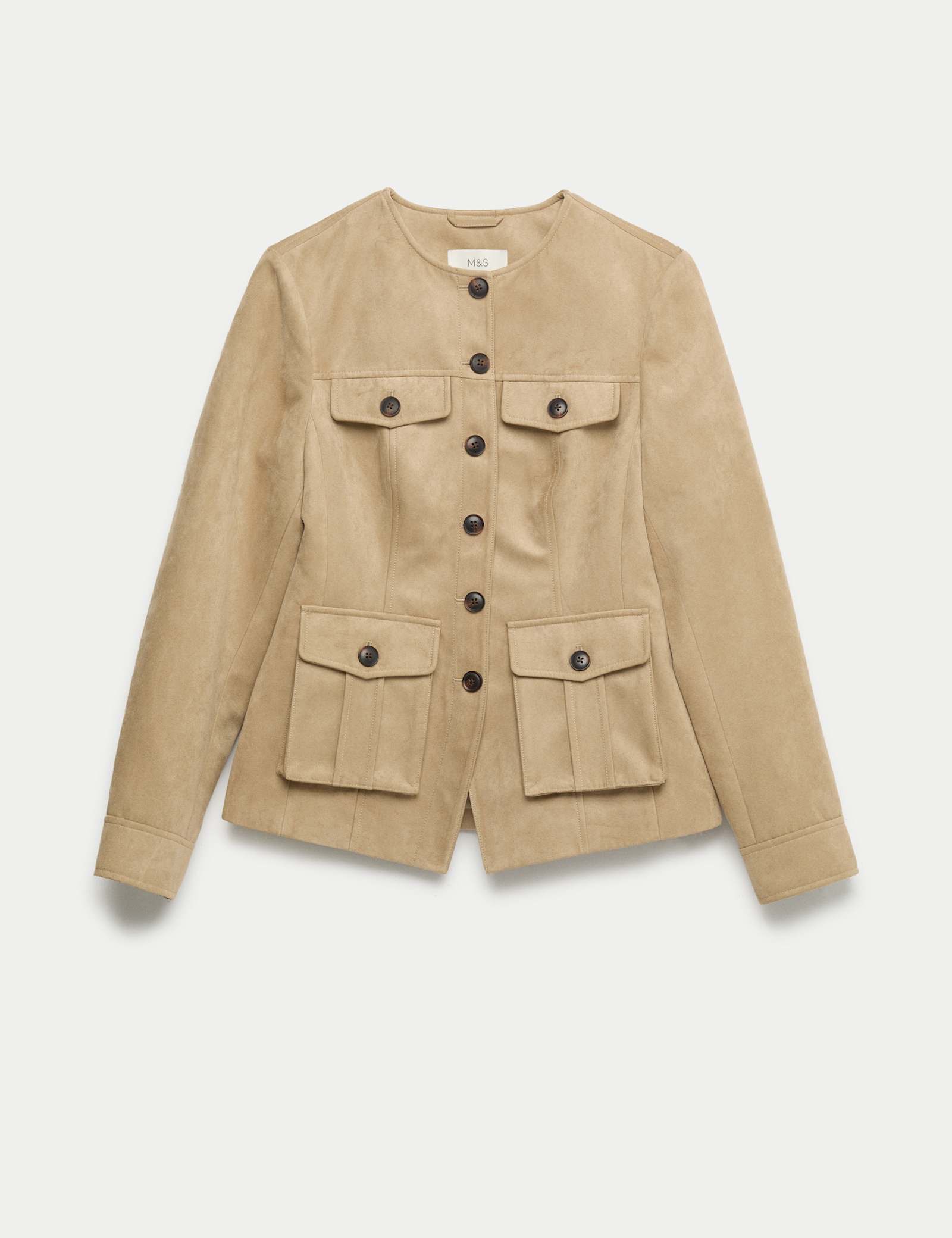 Suedette Colarless Utility Jacket - image 1