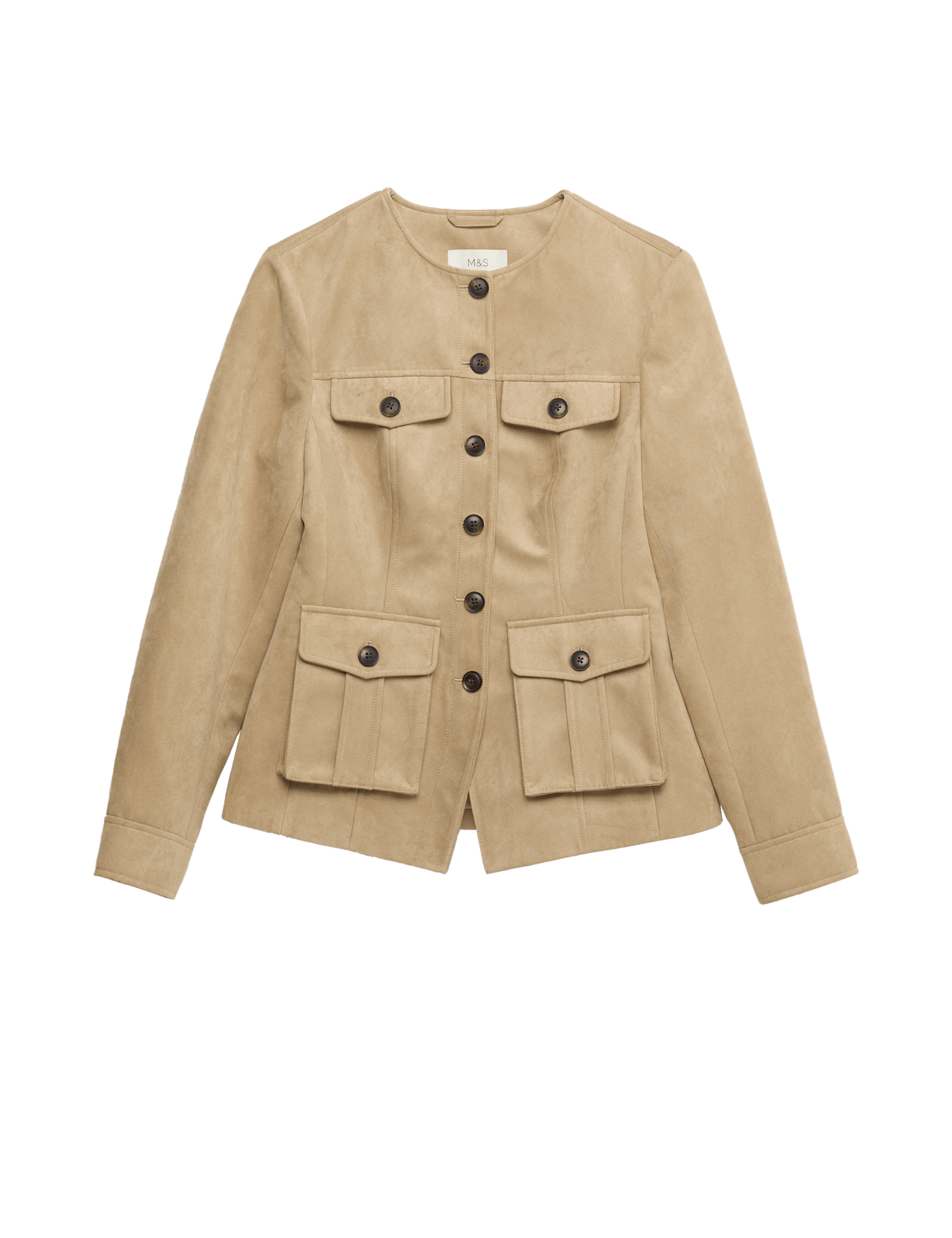 Suedette Colarless Utility Jacket - image 3