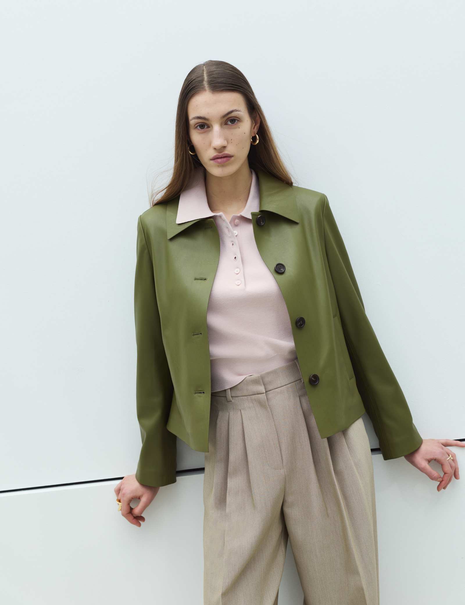 Faux Leather Collared Jacket - image 2