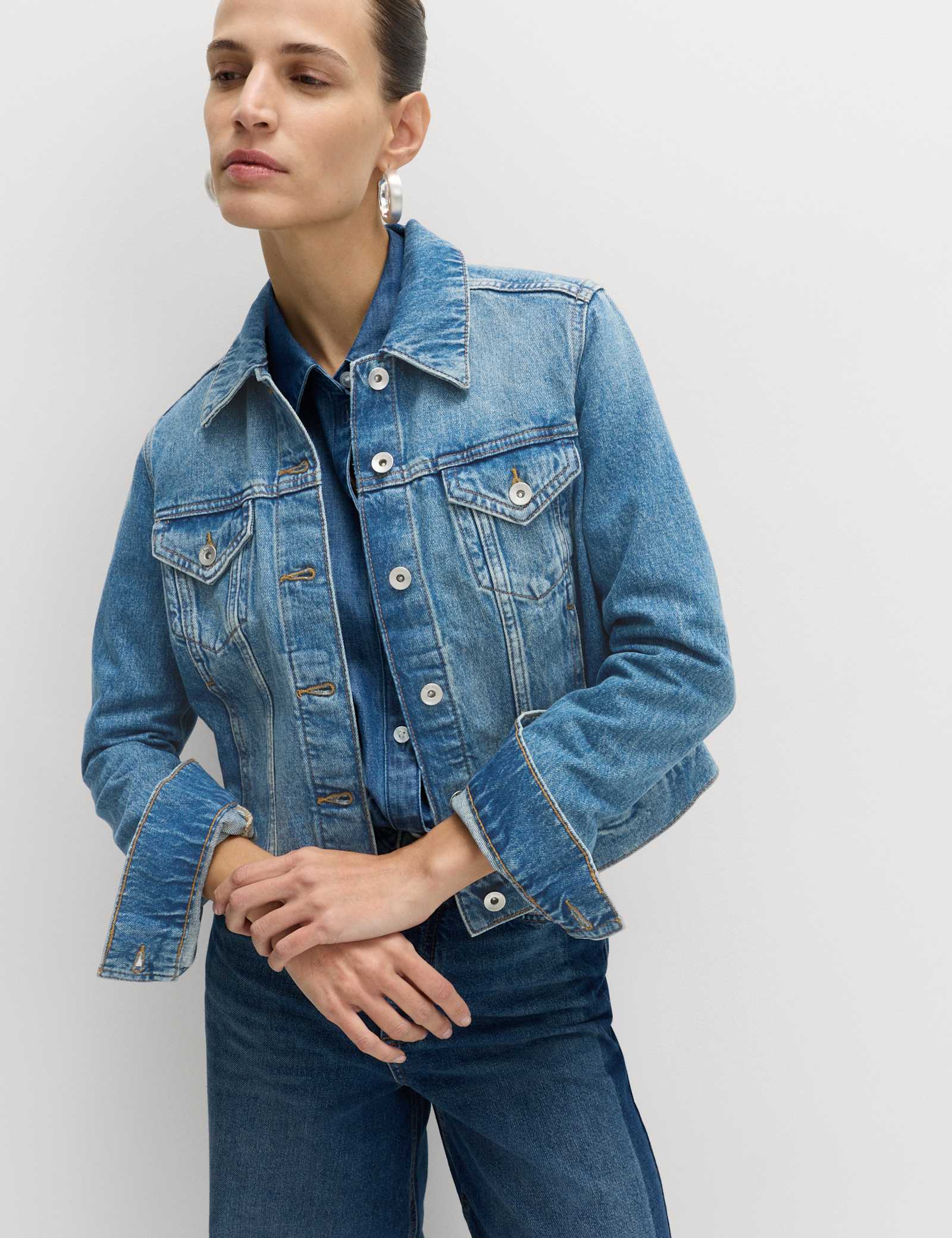 Cotton Lyocell Blend Denim Trucker Jacket - image 2