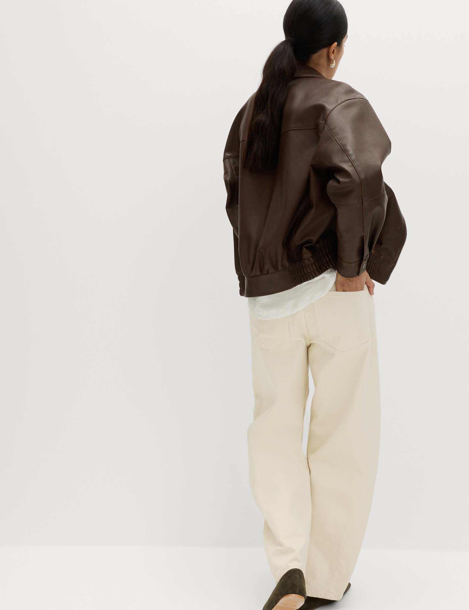 Faux Leather Aged Collared Bomber Jacket - image 4