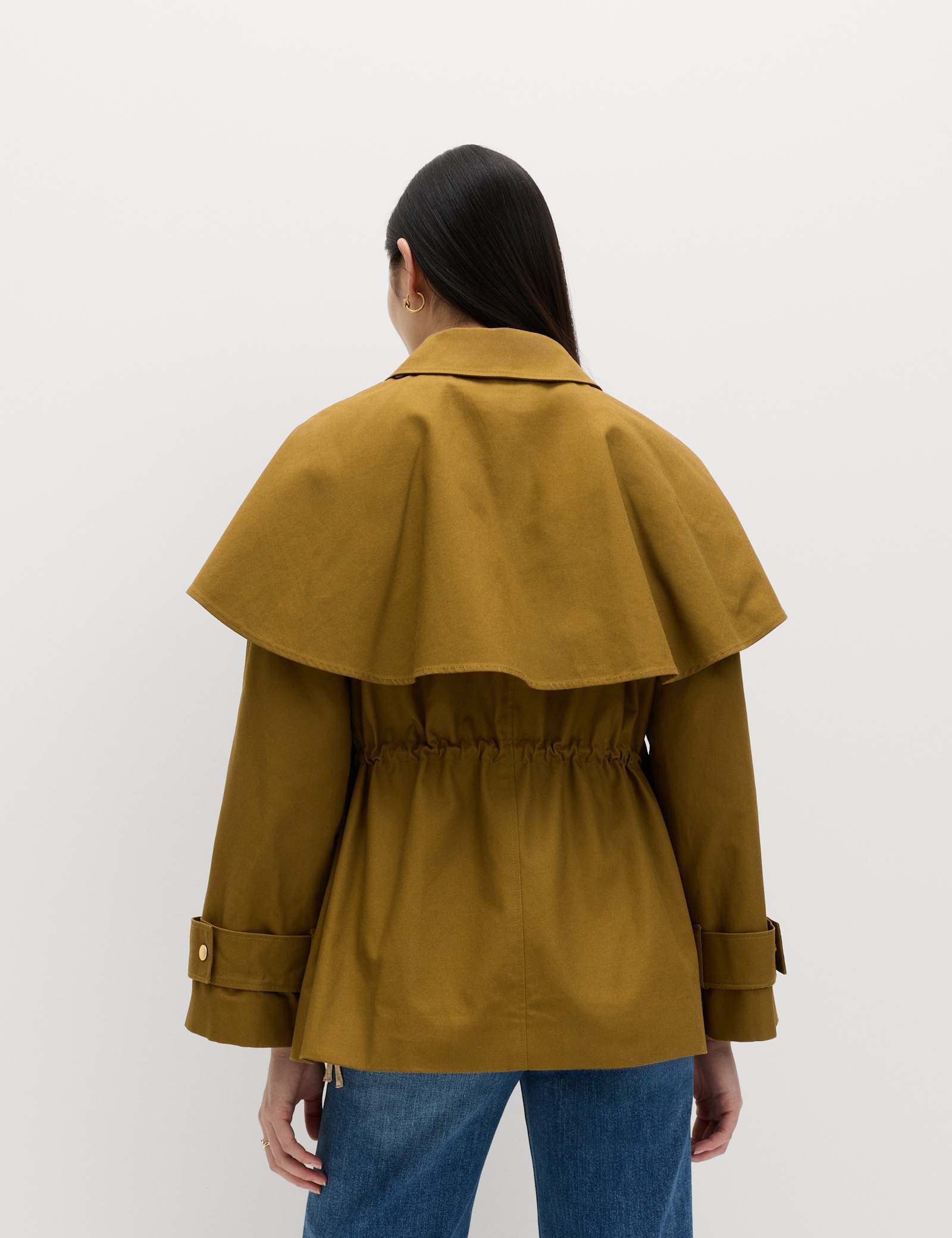 Pure Cotton Waisted Collared Cape Coat - image 5